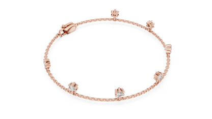 925 Silver Round Cut Moissanite Station Chain Bracelet – 14K Gold Finish