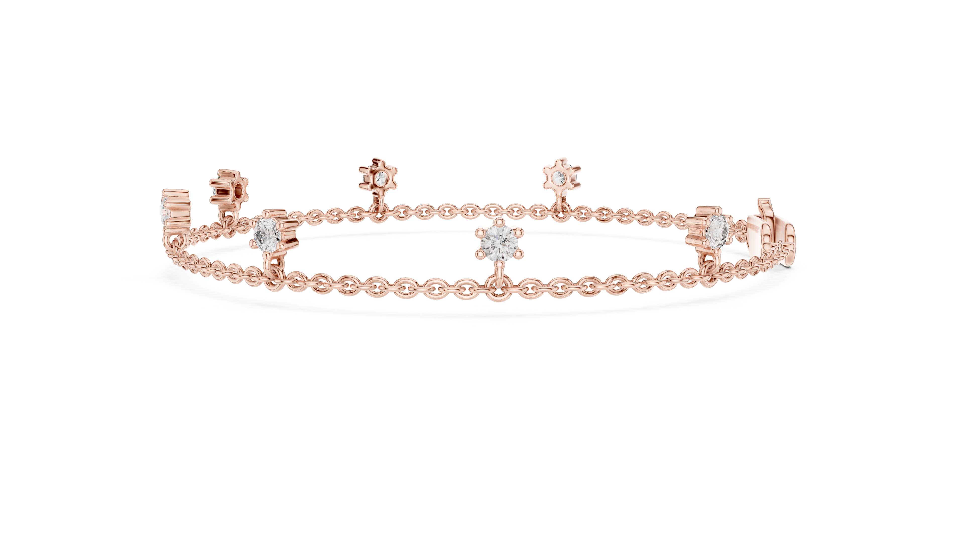 925 Silver Round Cut Moissanite Station Chain Bracelet – 14K Gold Finish