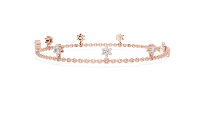 925 Silver Round Cut Moissanite Station Chain Bracelet – 14K Gold Finish