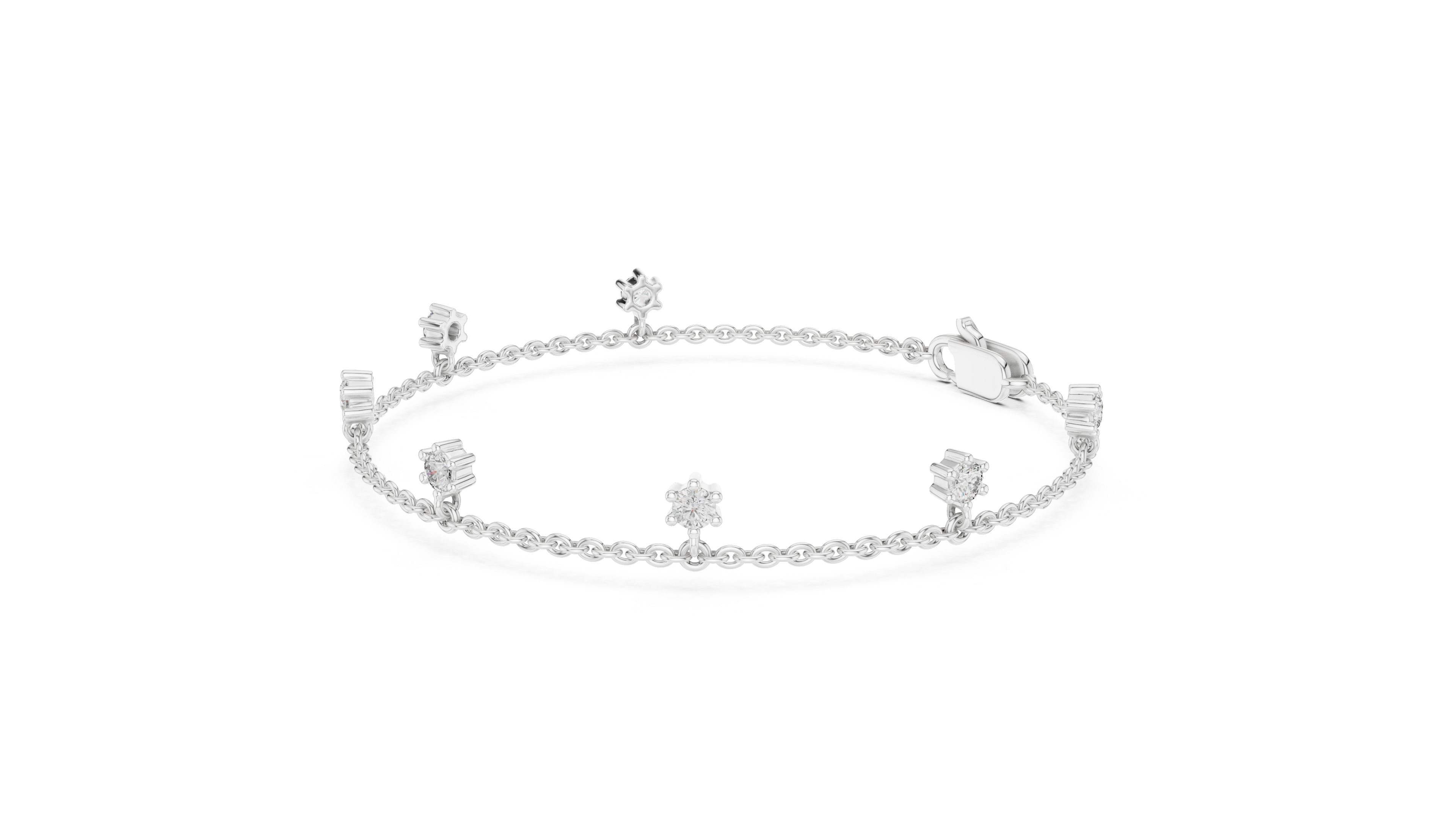 925 Silver Round Cut Moissanite Station Chain Bracelet – 14K Gold Finish