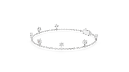 925 Silver Round Cut Moissanite Station Chain Bracelet – 14K Gold Finish