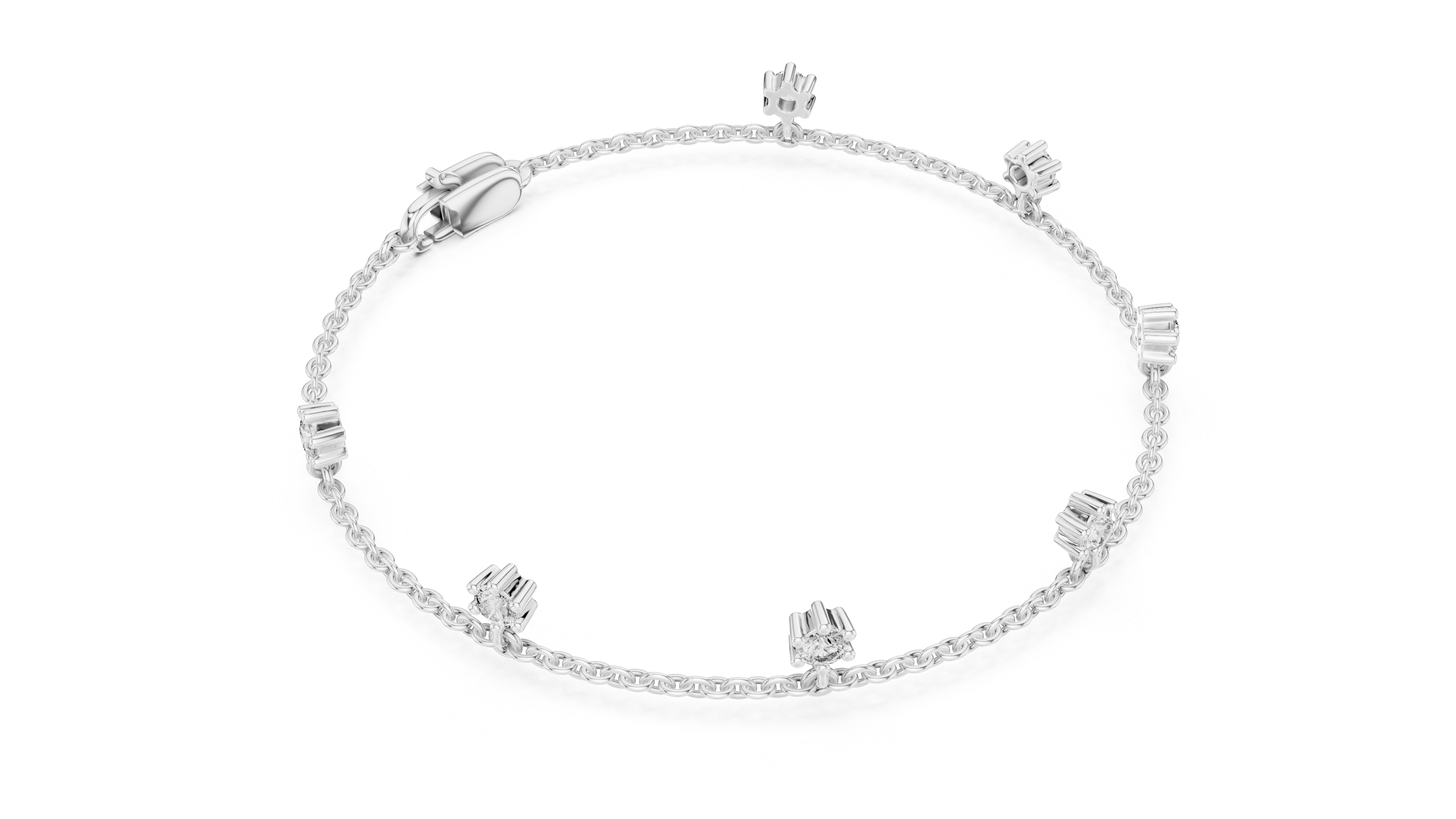 925 Silver Round Cut Moissanite Station Chain Bracelet – 14K Gold Finish