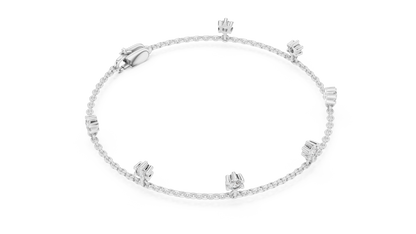 925 Silver Round Cut Moissanite Station Chain Bracelet – 14K Gold Finish