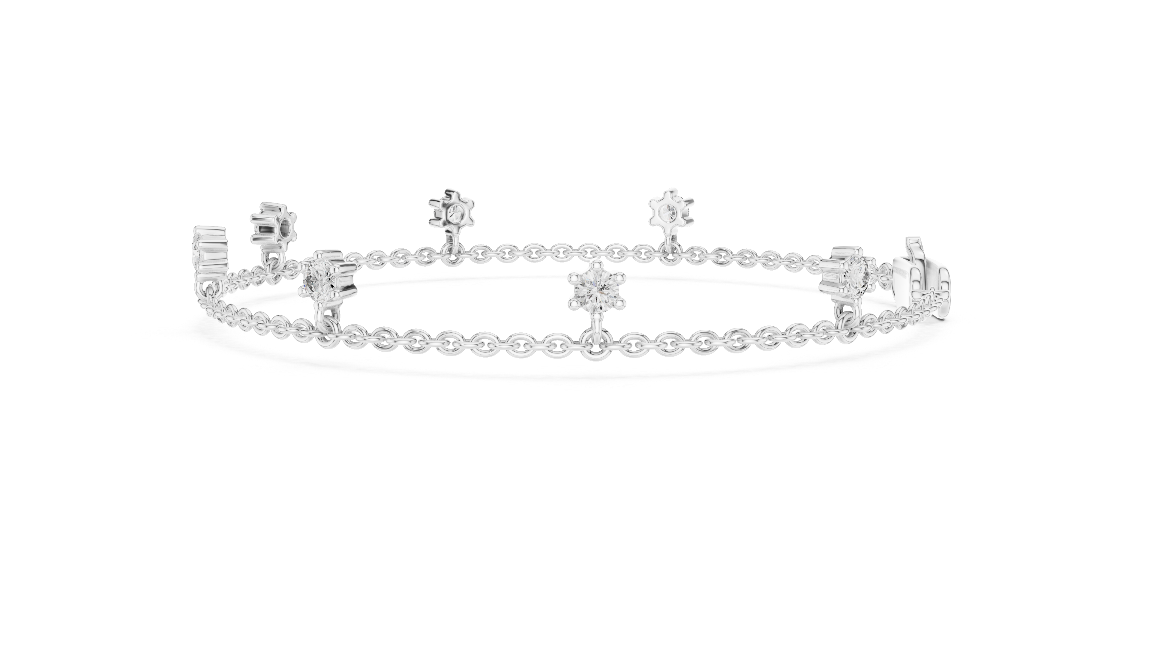 925 Silver Round Cut Moissanite Station Chain Bracelet – 14K Gold Finish