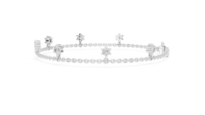 925 Silver Round Cut Moissanite Station Chain Bracelet – 14K Gold Finish