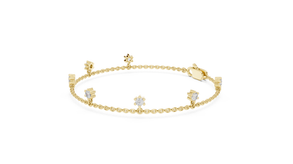 925 Silver Round Cut Moissanite Station Chain Bracelet – 14K Gold Finish