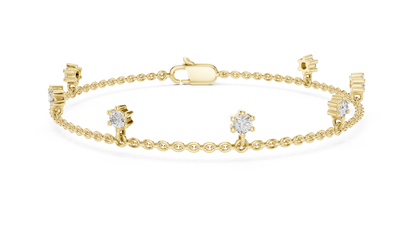 925 Silver Round Cut Moissanite Station Chain Bracelet – 14K Gold Finish