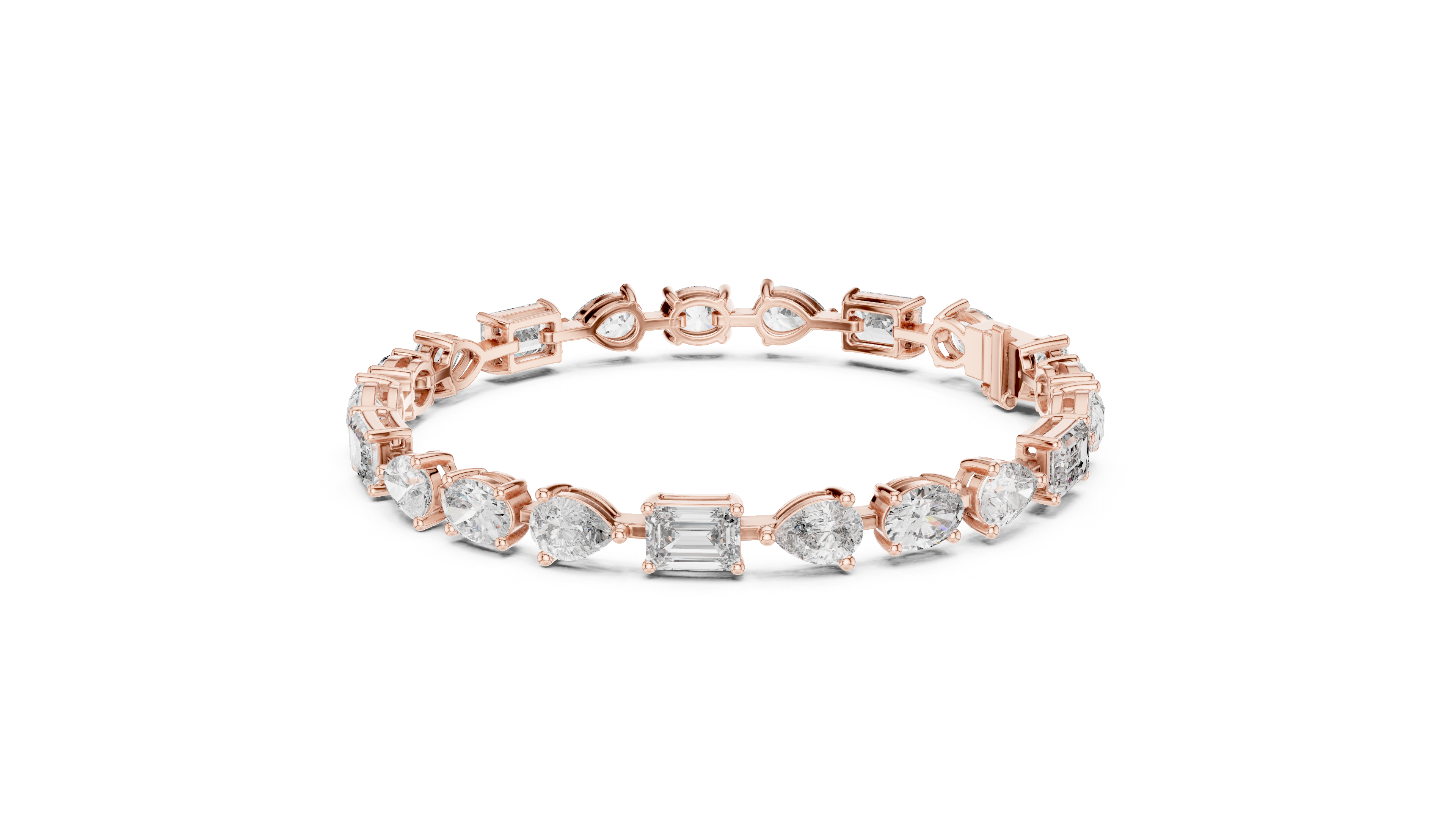 925 Silver Mixed Cut Moissanite Tennis Bracelet – 14K Gold Finish