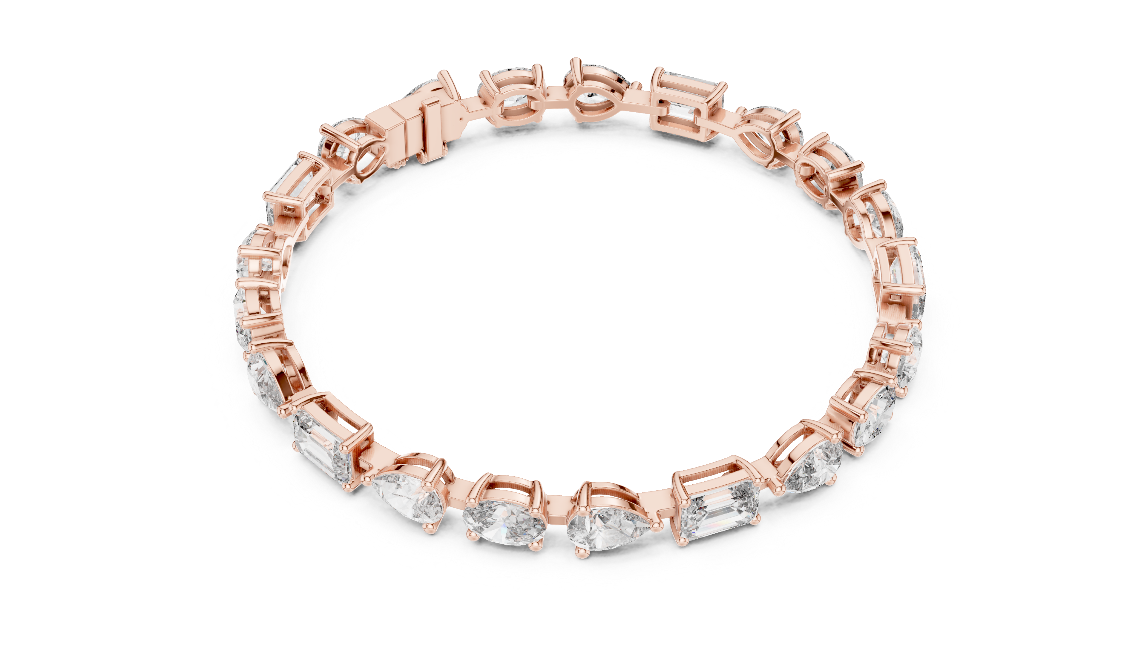 925 Silver Mixed Cut Moissanite Tennis Bracelet – 14K Gold Finish