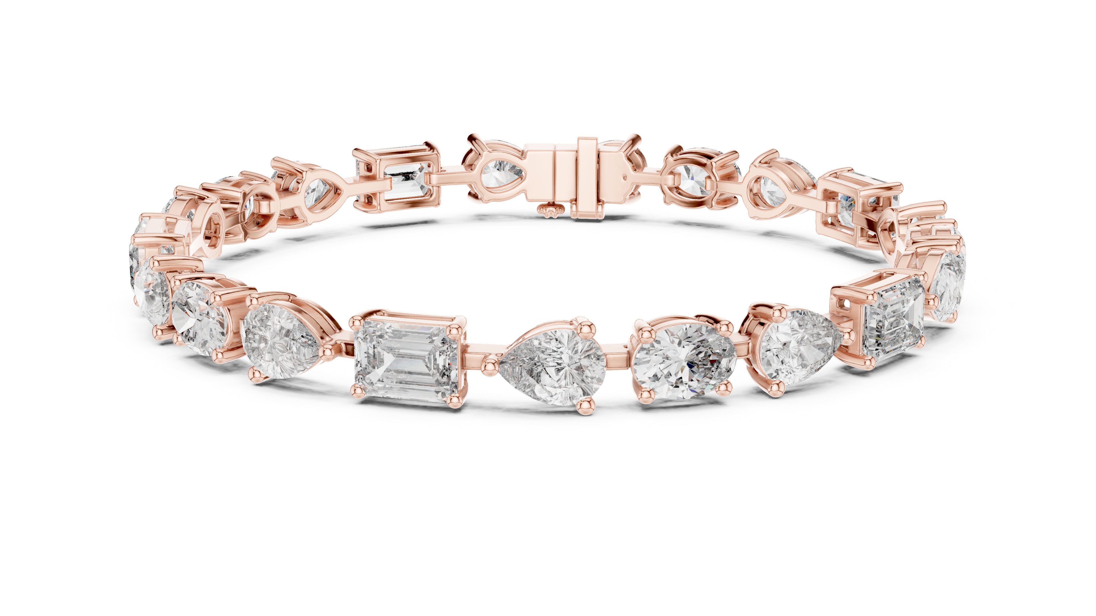 925 Silver Mixed Cut Moissanite Tennis Bracelet – 14K Gold Finish