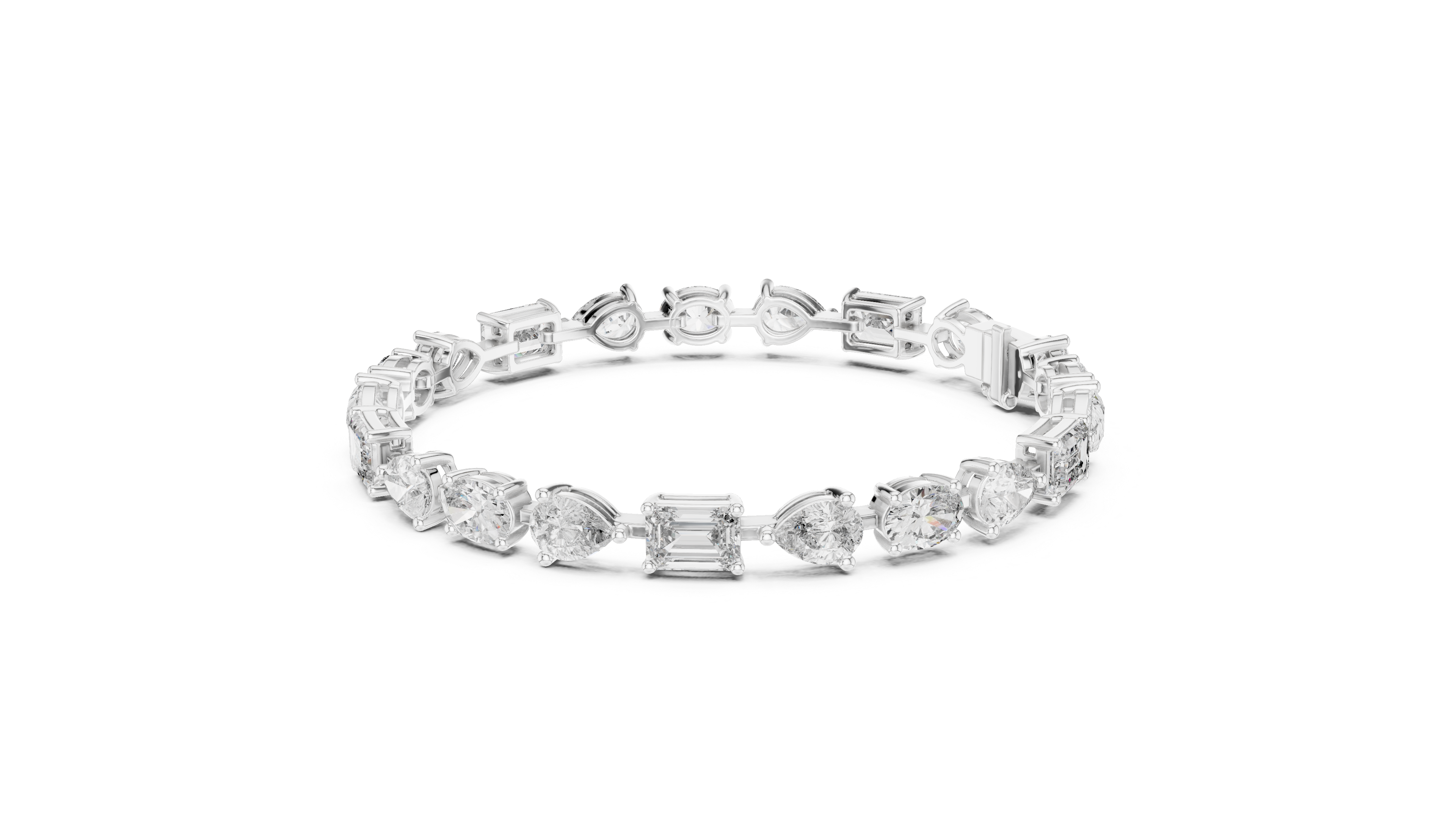925 Silver Mixed Cut Moissanite Tennis Bracelet – 14K Gold Finish
