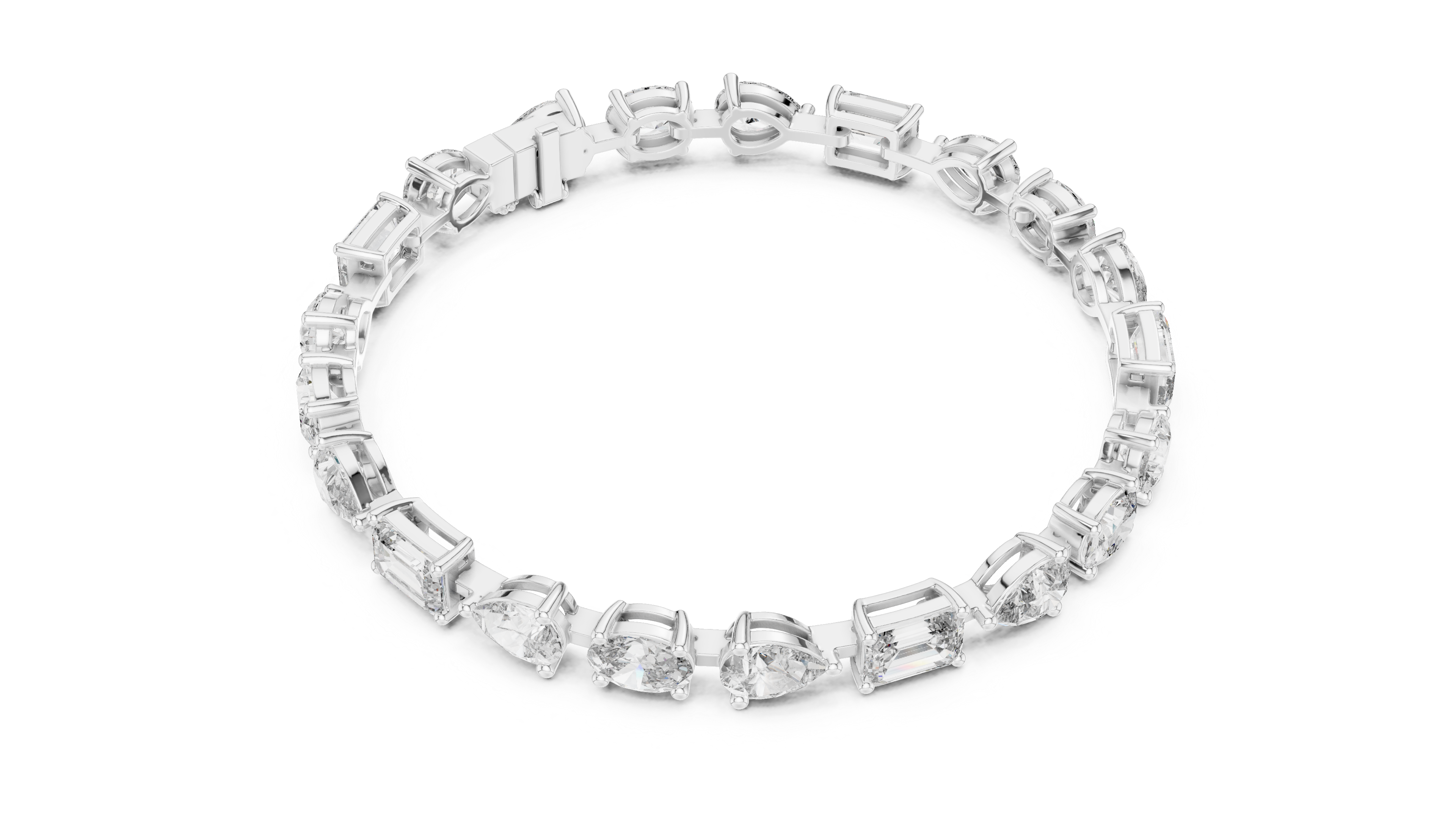 925 Silver Mixed Cut Moissanite Tennis Bracelet – 14K Gold Finish
