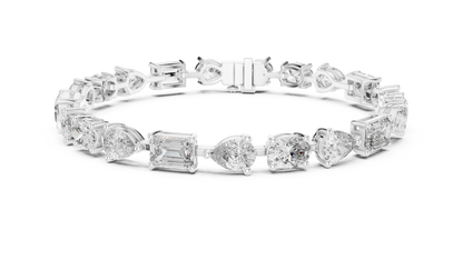 925 Silver Mixed Cut Moissanite Tennis Bracelet – 14K Gold Finish