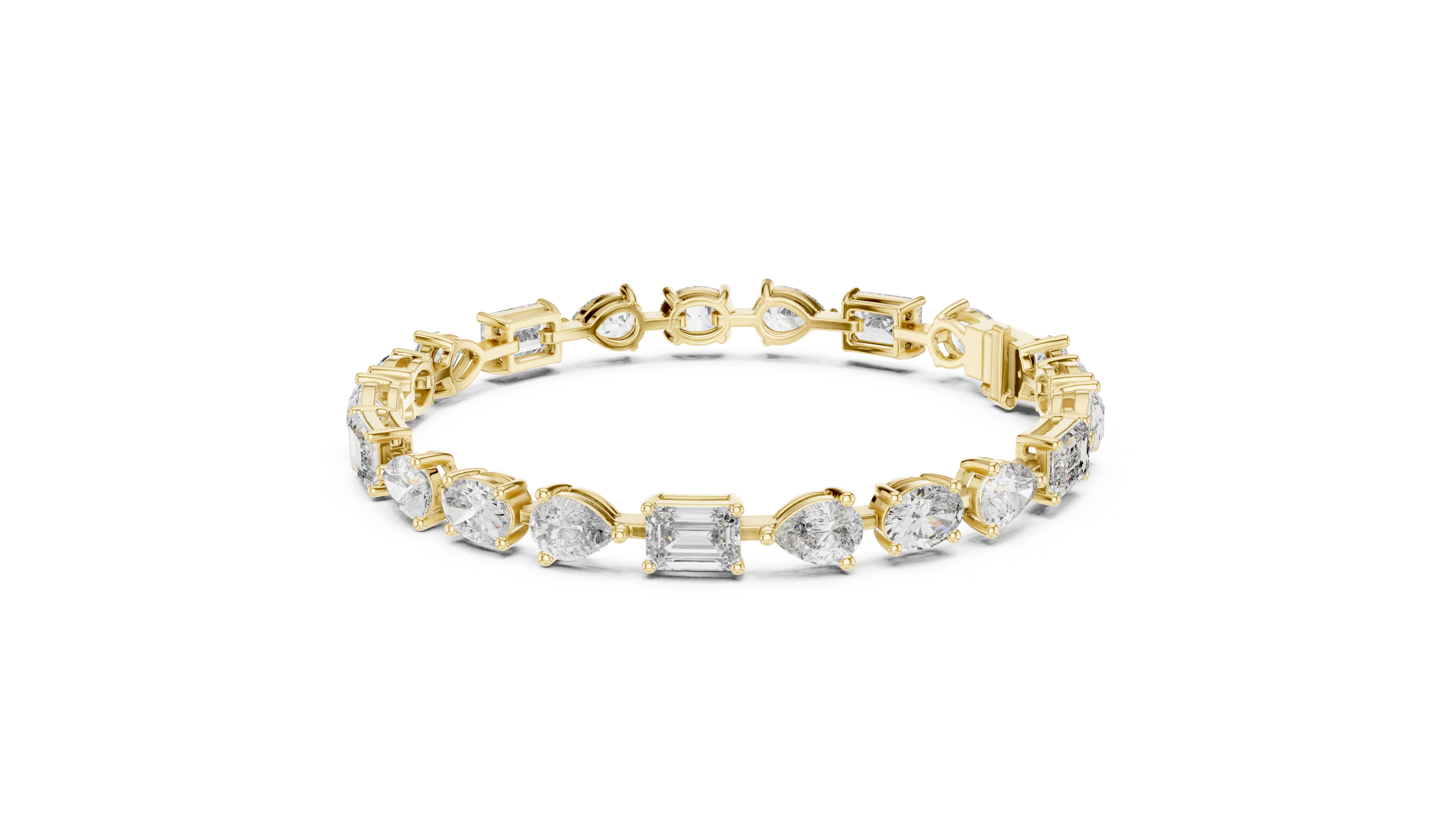 925 Silver Mixed Cut Moissanite Tennis Bracelet – 14K Gold Finish