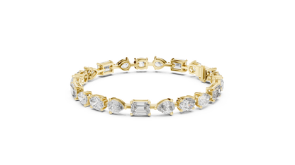 925 Silver Mixed Cut Moissanite Tennis Bracelet – 14K Gold Finish