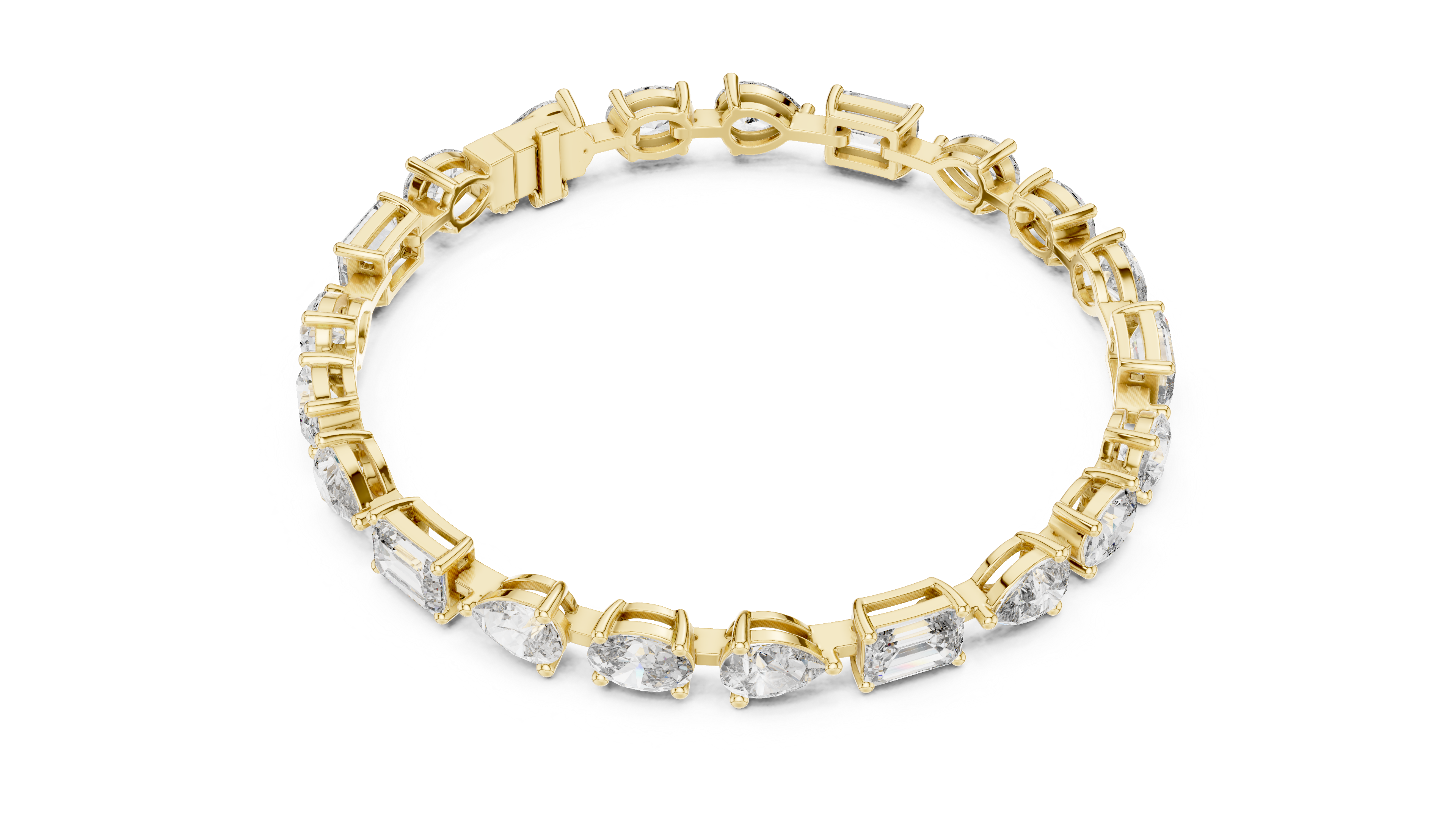 925 Silver Mixed Cut Moissanite Tennis Bracelet – 14K Gold Finish