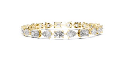 925 Silver Mixed Cut Moissanite Tennis Bracelet – 14K Gold Finish