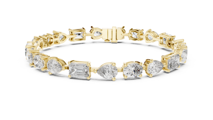 925 Silver Mixed Cut Moissanite Tennis Bracelet – 14K Gold Finish