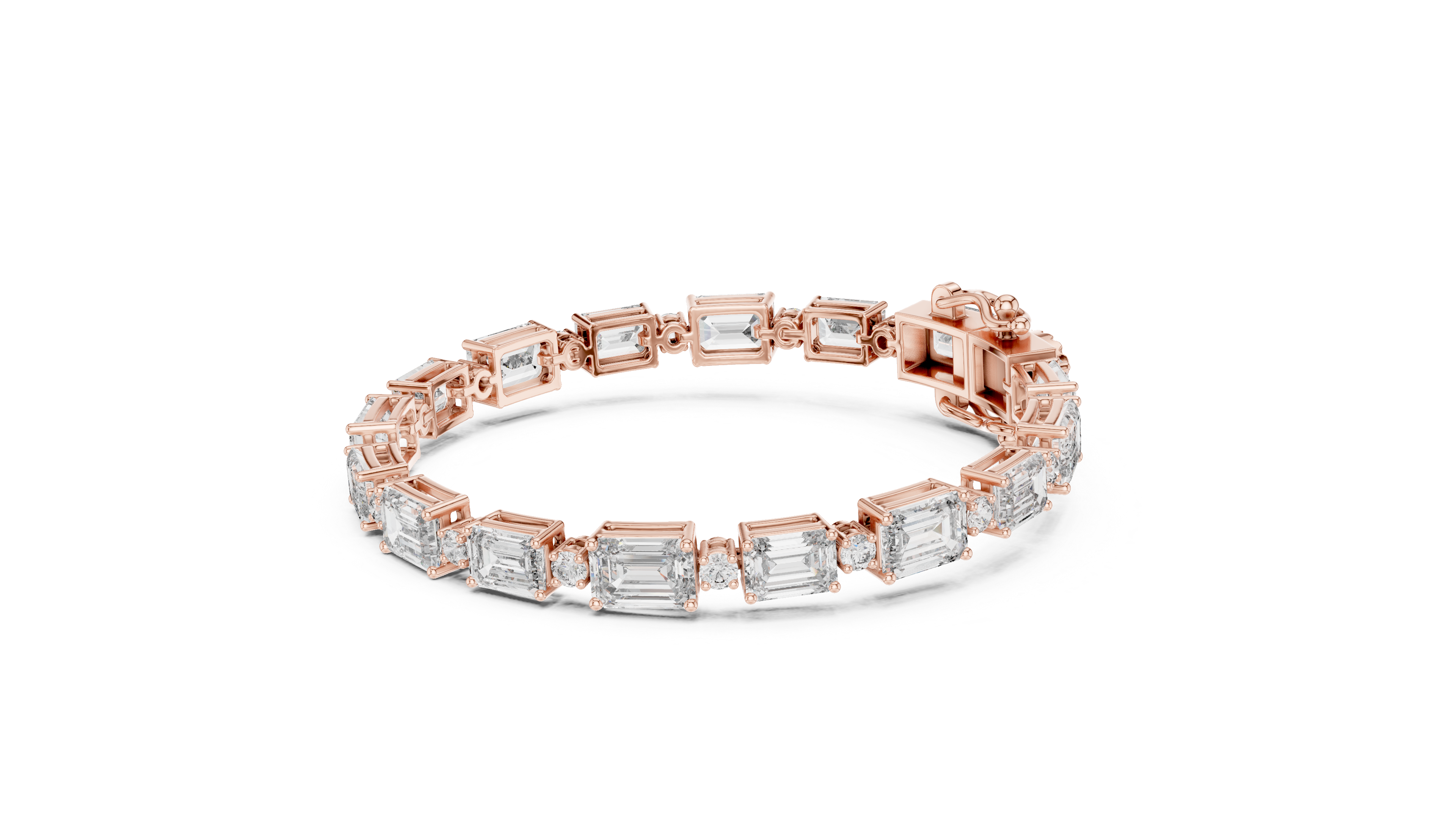 925 Silver Emerald Cut Moissanite Tennis Bracelet with Round Accents – 14K Gold Finish