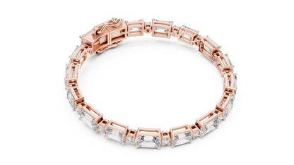 925 Silver Emerald Cut Moissanite Tennis Bracelet with Round Accents – 14K Gold Finish