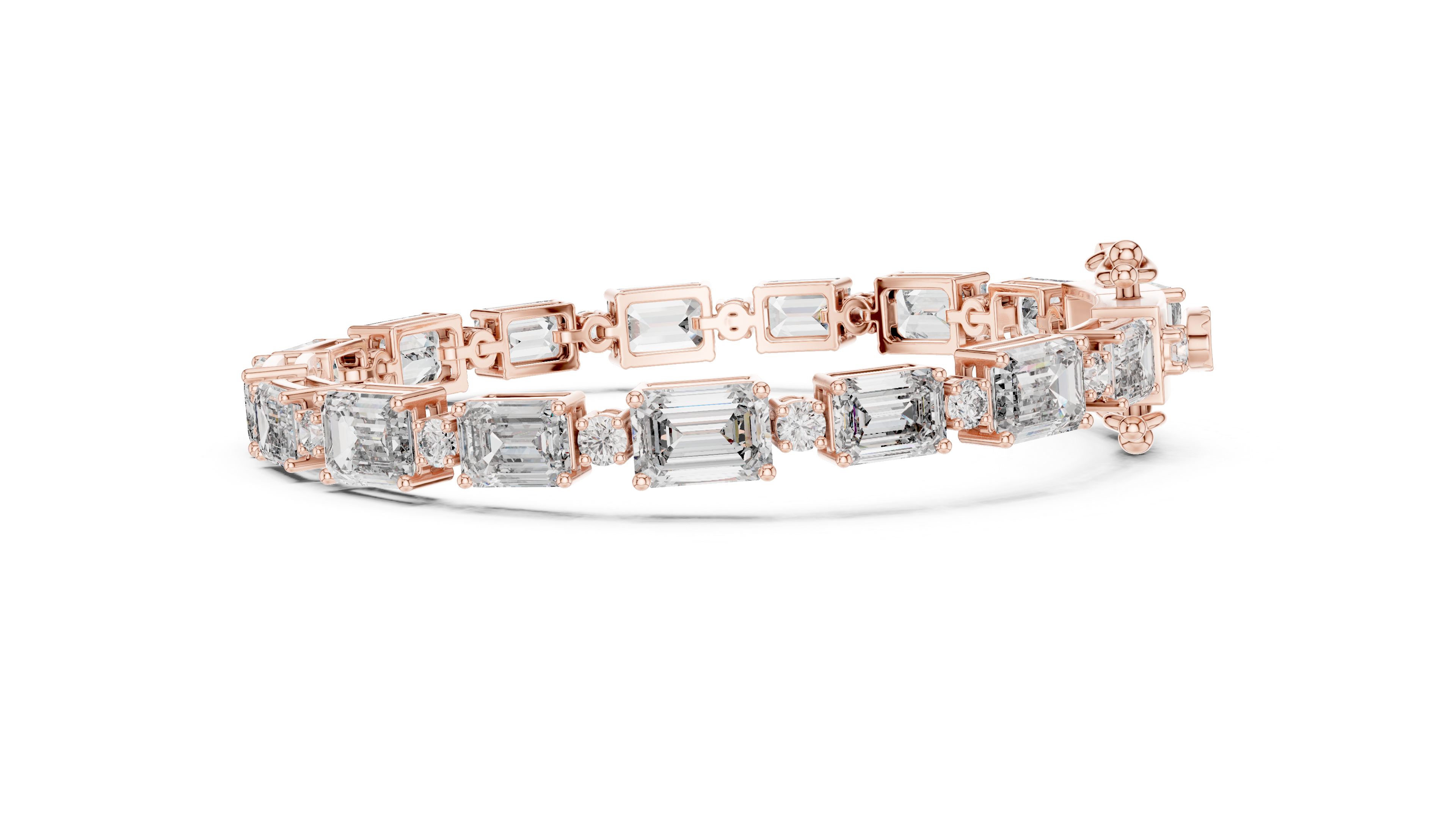 925 Silver Emerald Cut Moissanite Tennis Bracelet with Round Accents – 14K Gold Finish