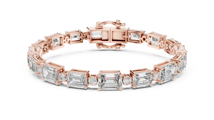 925 Silver Emerald Cut Moissanite Tennis Bracelet with Round Accents – 14K Gold Finish