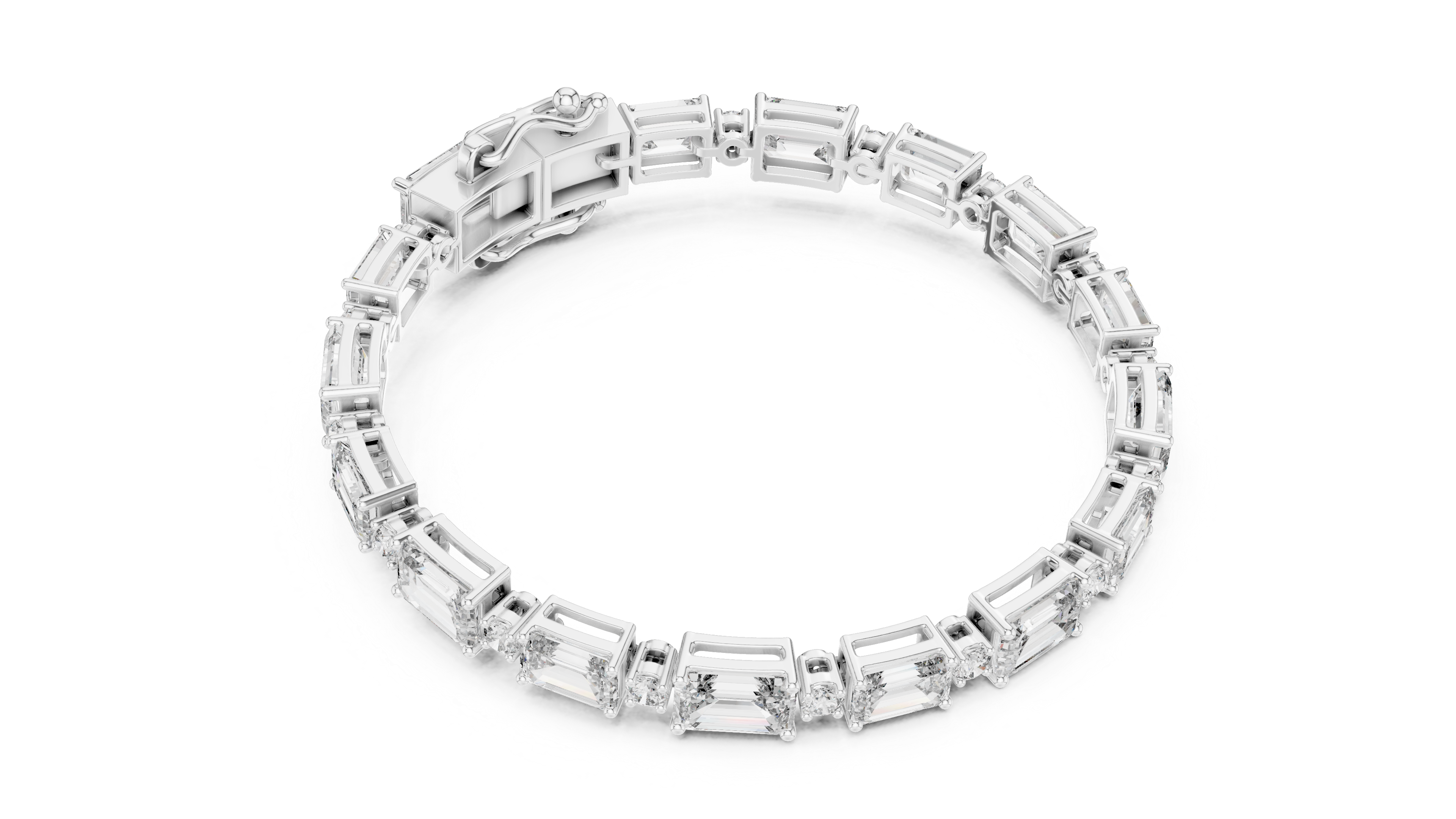 925 Silver Emerald Cut Moissanite Tennis Bracelet with Round Accents – 14K Gold Finish