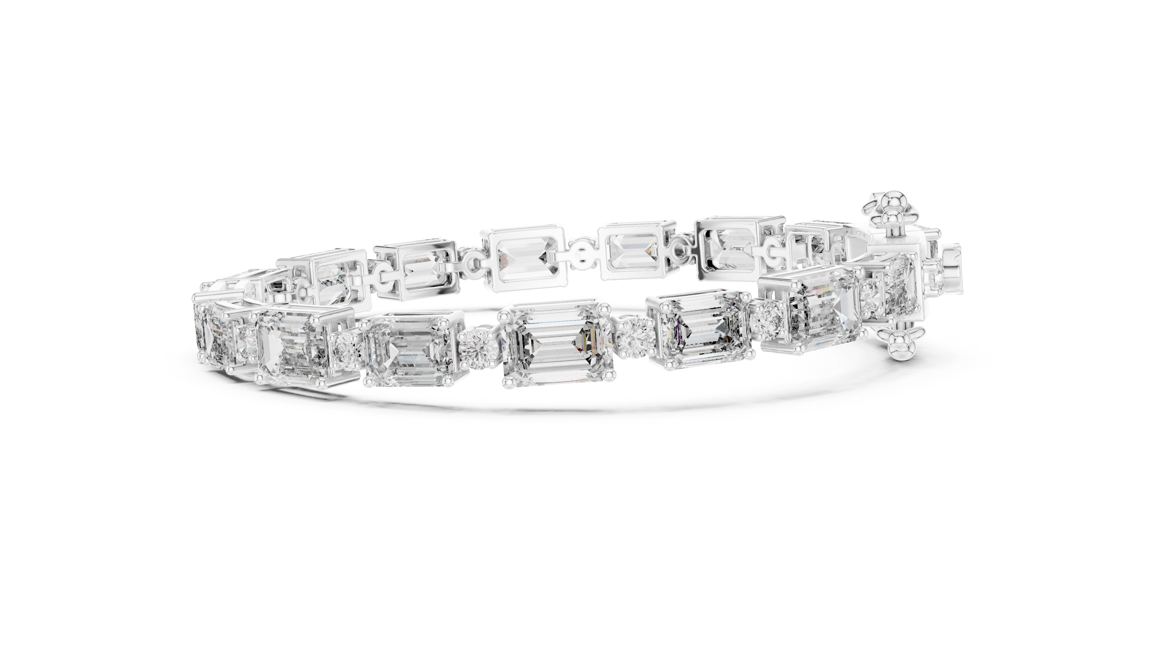 925 Silver Emerald Cut Moissanite Tennis Bracelet with Round Accents – 14K Gold Finish