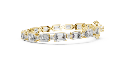 925 Silver Emerald Cut Moissanite Tennis Bracelet with Round Accents – 14K Gold Finish