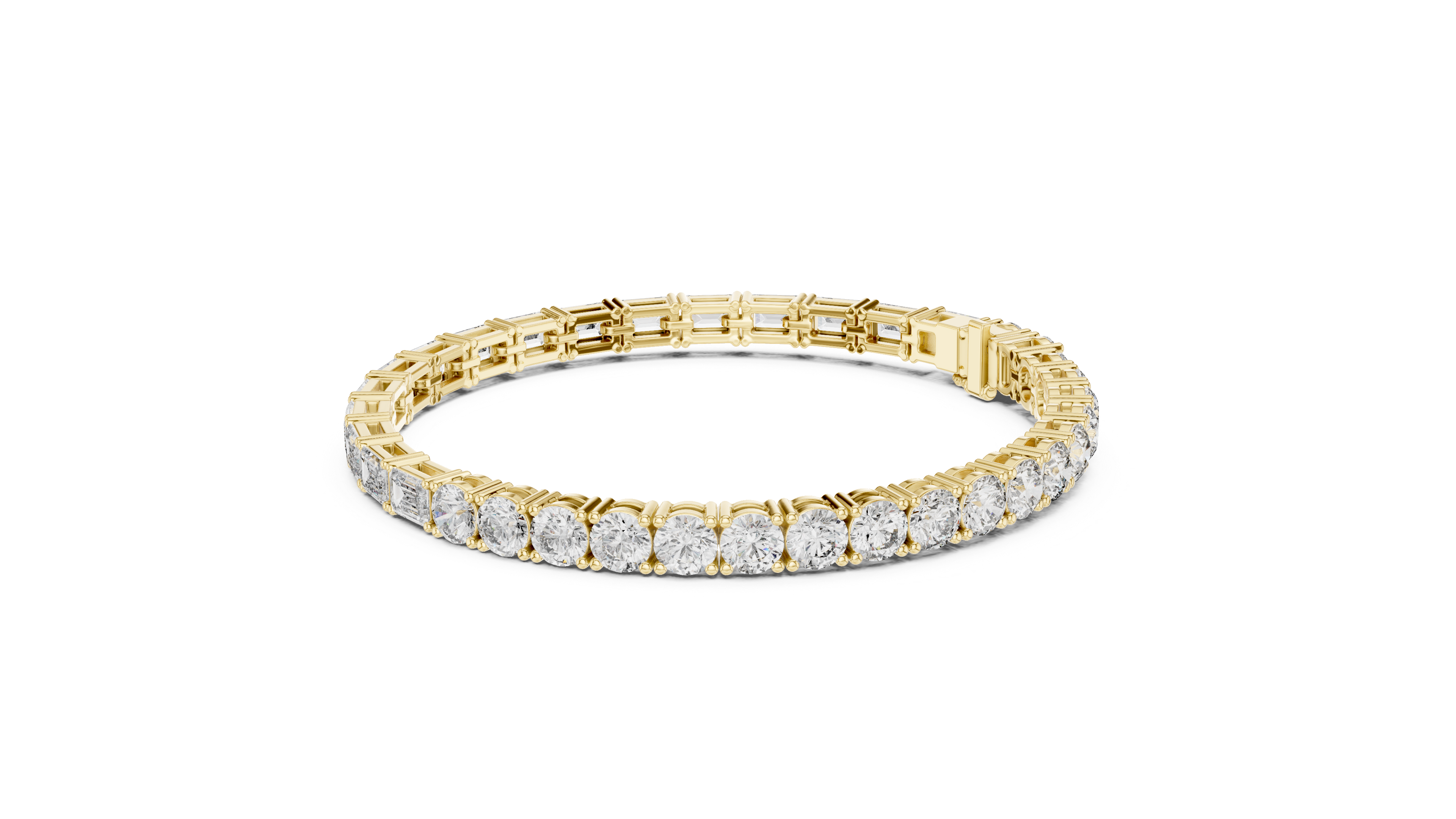 925 Silver Mixed-Cut Moissanite Tennis Bracelet – 14K Gold Finish