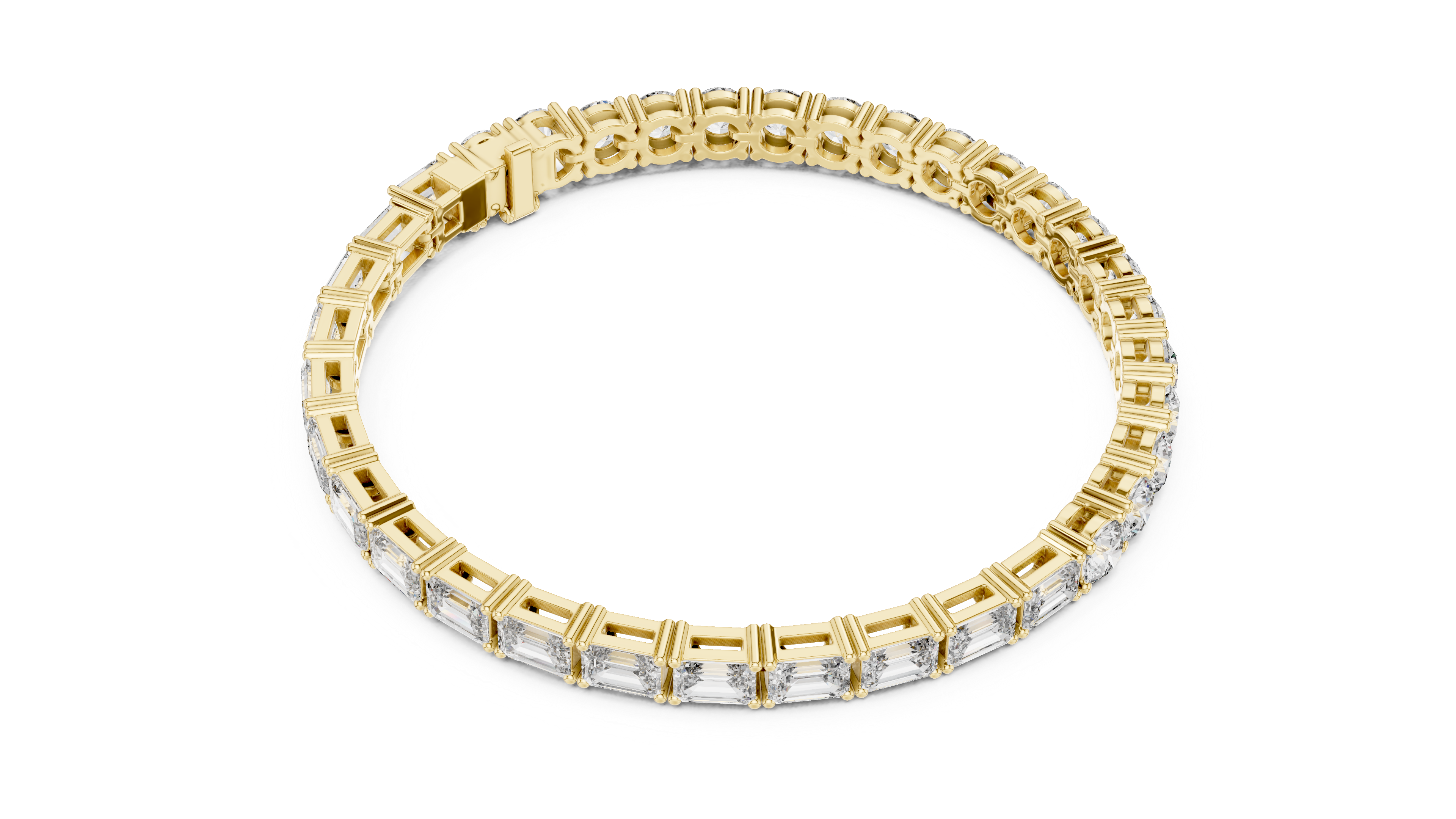 925 Silver Mixed-Cut Moissanite Tennis Bracelet – 14K Gold Finish