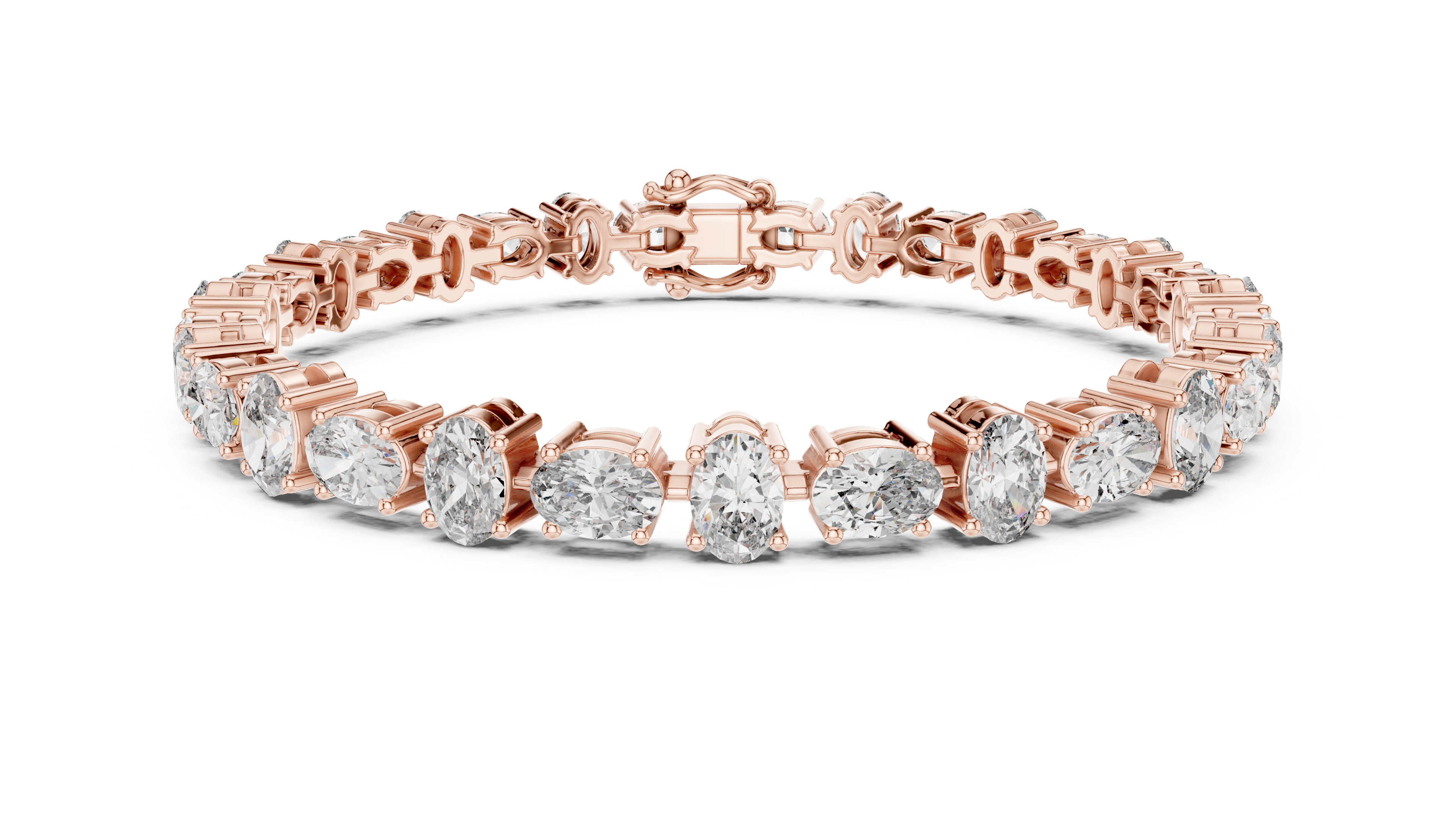 925 Silver Alternating Oval-Cut Moissanite Tennis Bracelet 14K Gold Plated