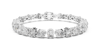925 Silver Alternating Oval-Cut Moissanite Tennis Bracelet 14K Gold Plated