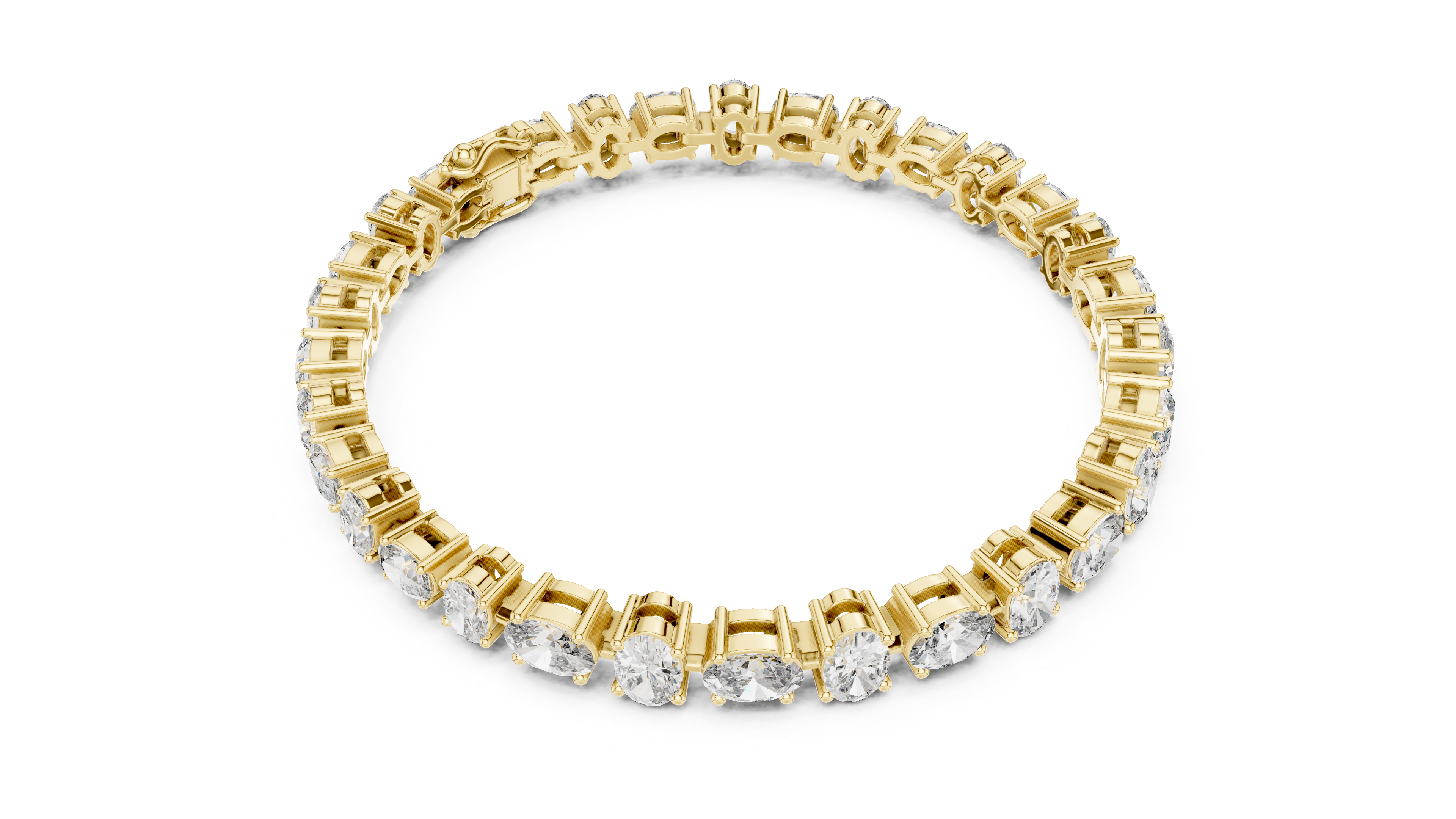925 Silver Alternating Oval-Cut Moissanite Tennis Bracelet 14K Gold Plated