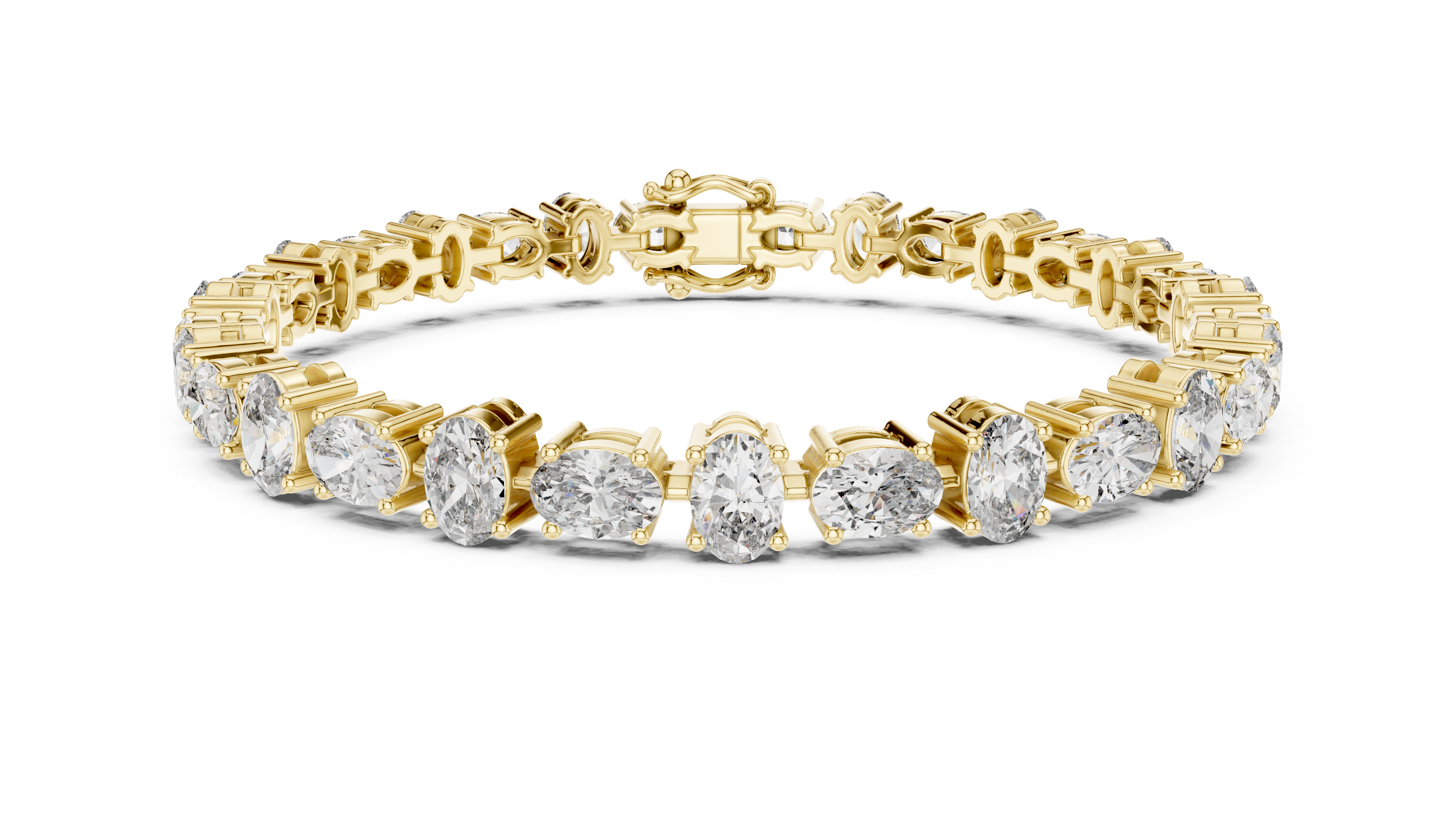 925 Silver Alternating Oval-Cut Moissanite Tennis Bracelet 14K Gold Plated
