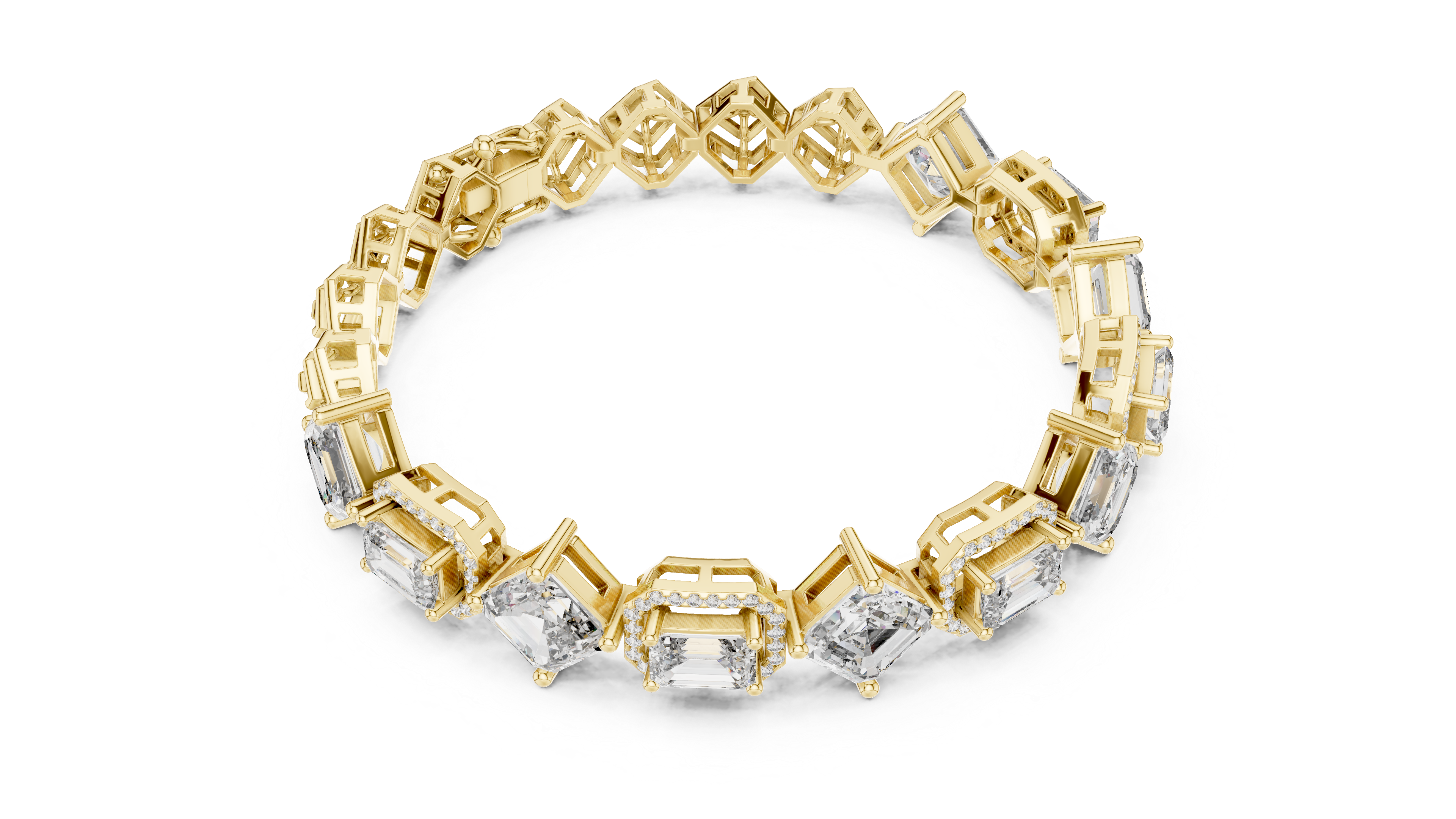 RKC 925 Sterling Silwer 0.39Ct Moissanite Damesarmband 14K Geelgoud Vergulde Wt 11.50gm