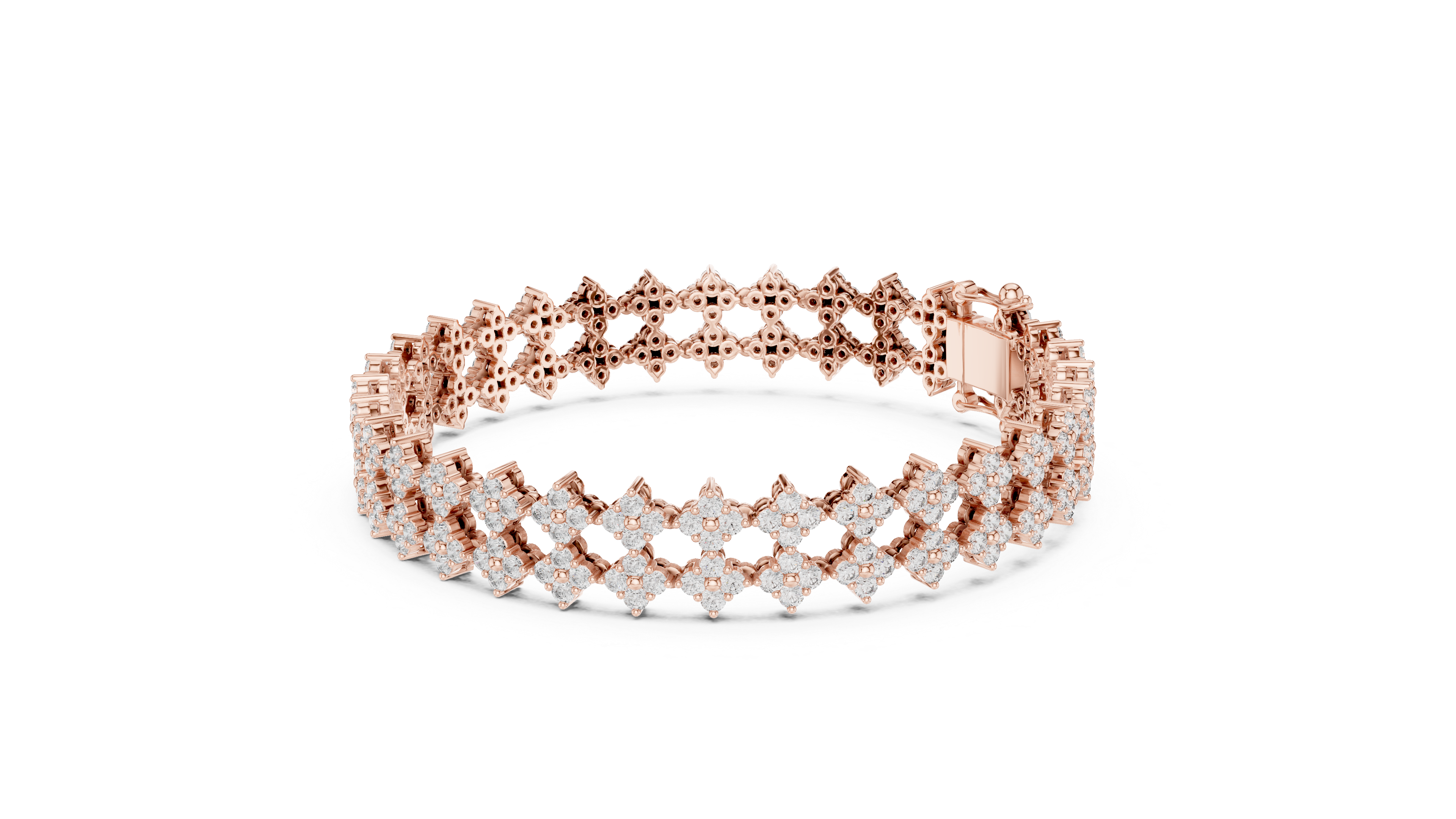 925 Silver Double-Row Cluster Moissanite Tennis Bracelet 14K Gold Plated