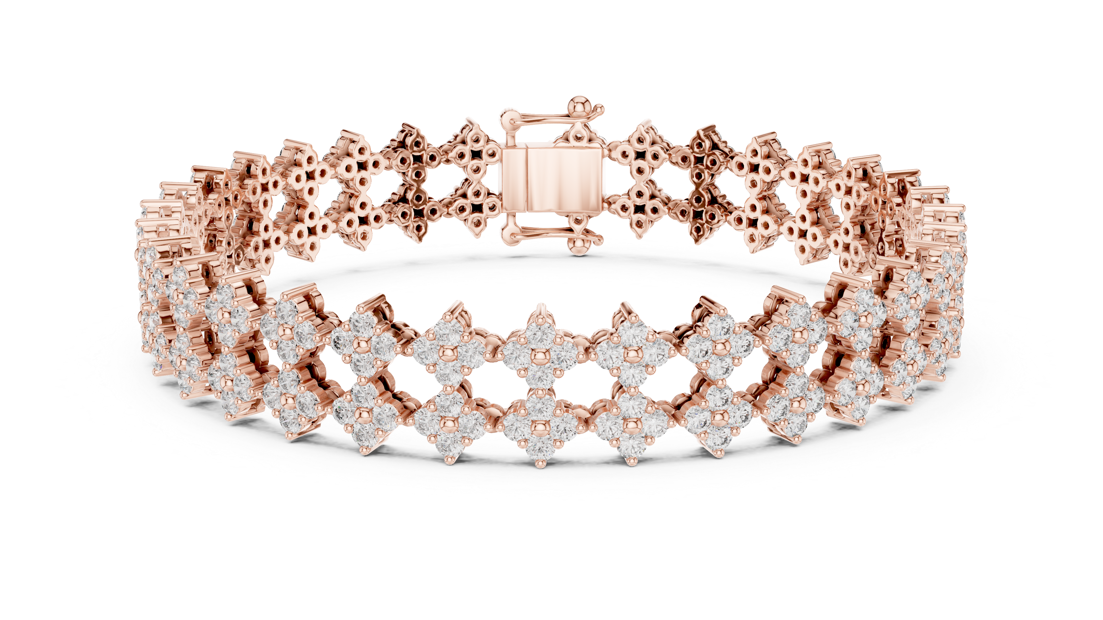 925 Silver Double-Row Cluster Moissanite Tennis Bracelet 14K Gold Plated