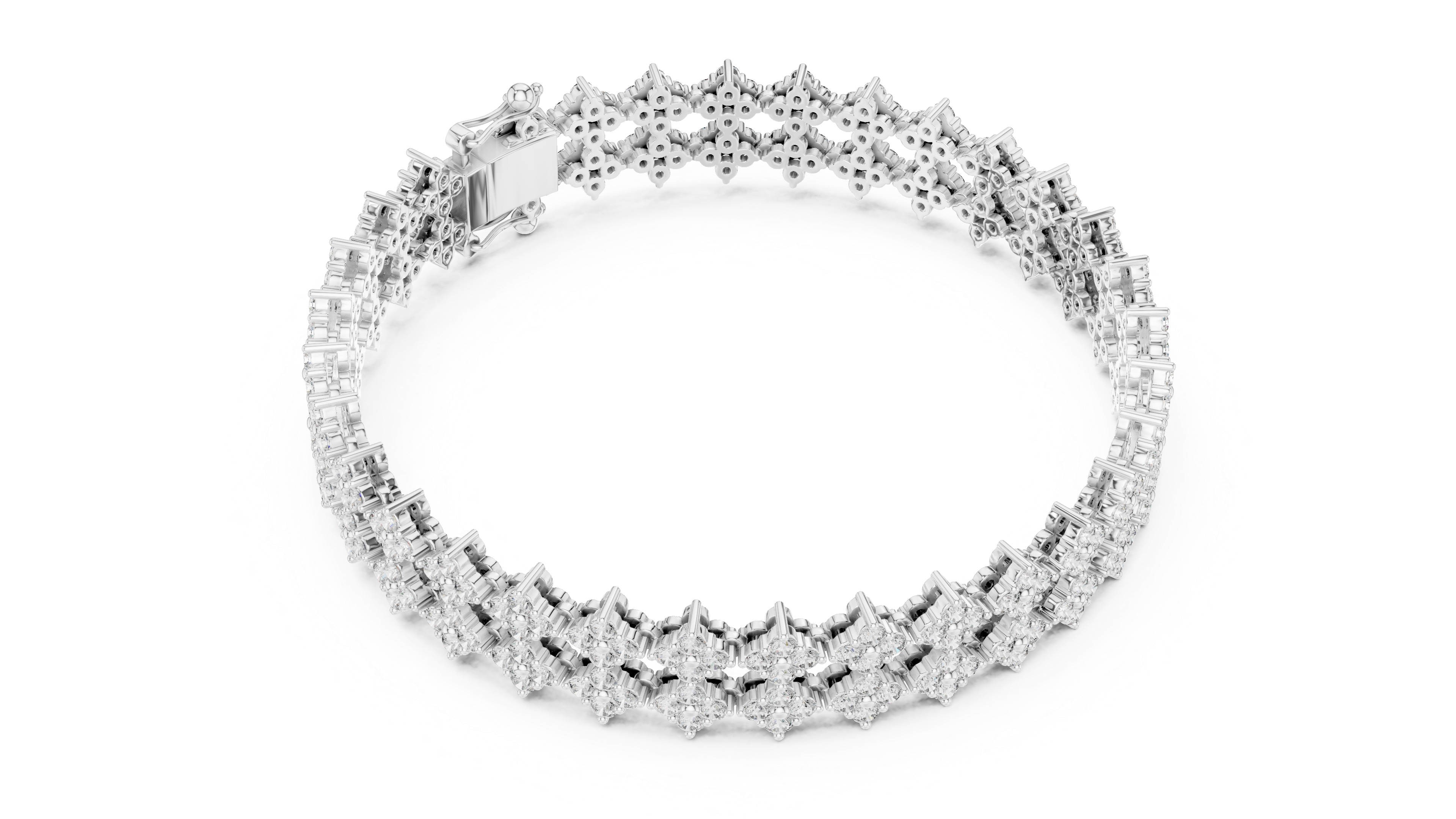 925 Silver Double-Row Cluster Moissanite Tennis Bracelet 14K Gold Plated
