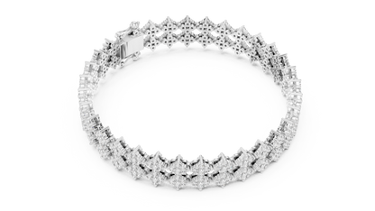 925 Silver Double-Row Cluster Moissanite Tennis Bracelet 14K Gold Plated