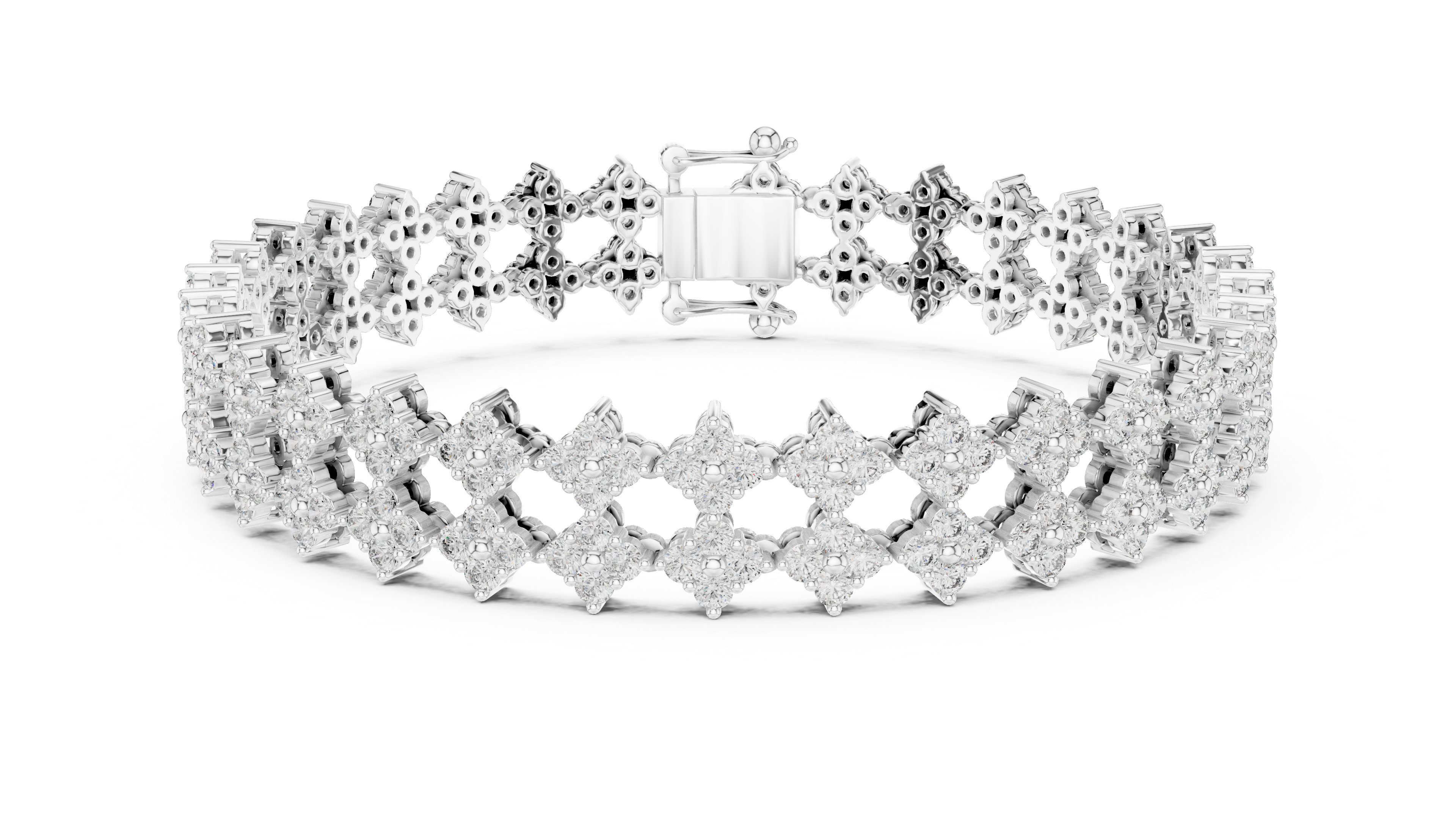 925 Silver Double-Row Cluster Moissanite Tennis Bracelet 14K Gold Plated