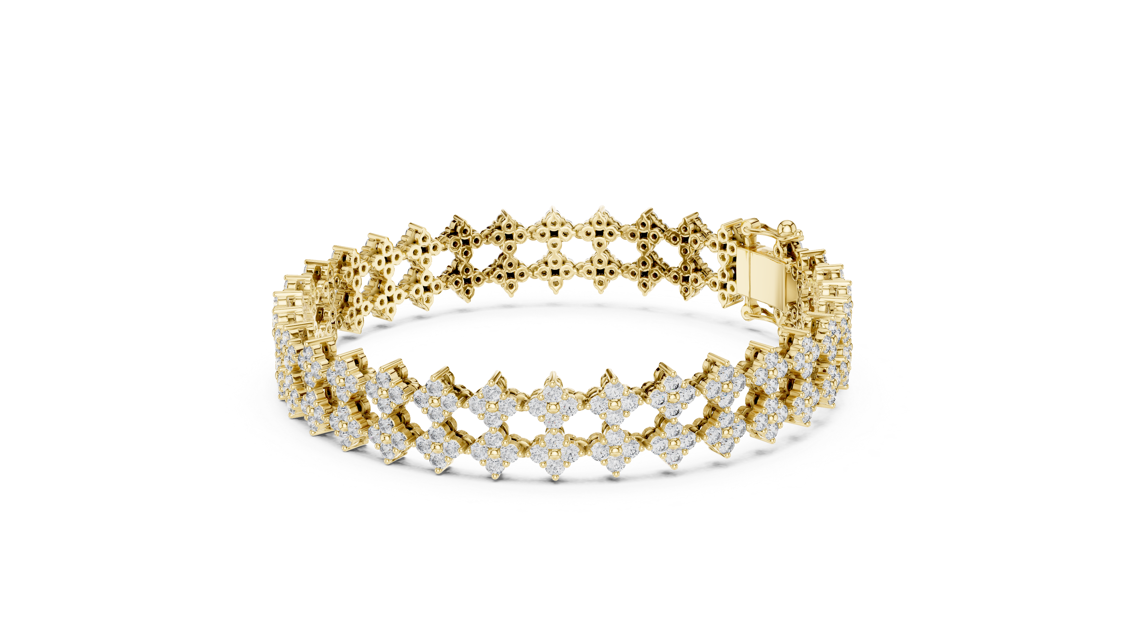925 Silver Double-Row Cluster Moissanite Tennis Bracelet 14K Gold Plated