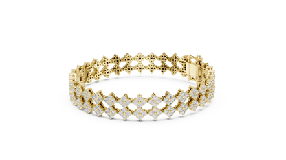 925 Silver Double-Row Cluster Moissanite Tennis Bracelet 14K Gold Plated