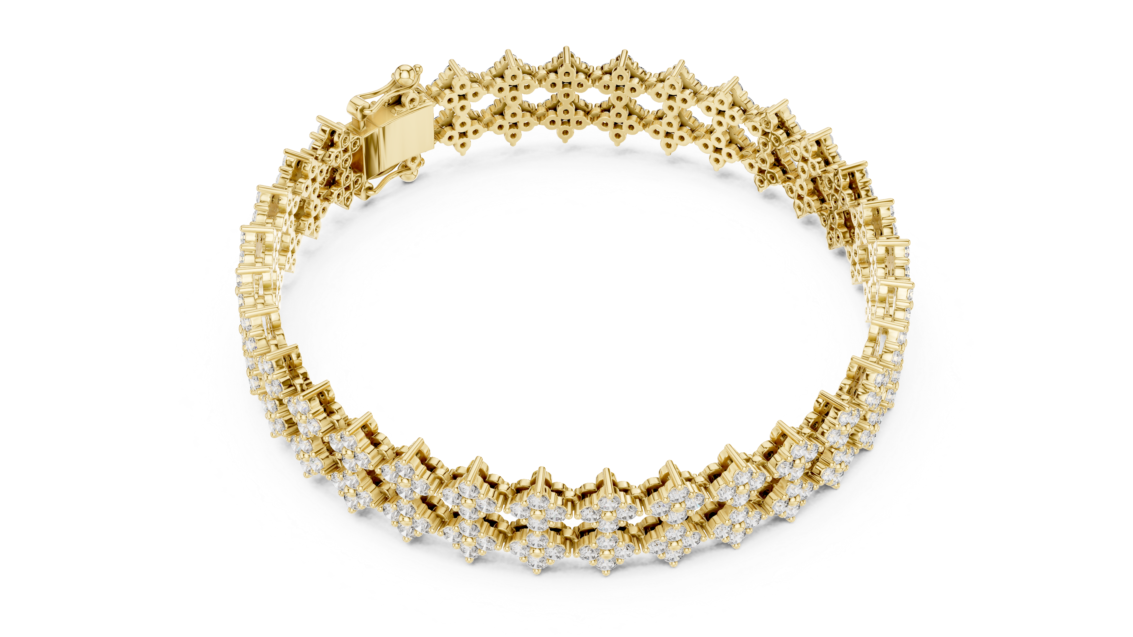 925 Silver Double-Row Cluster Moissanite Tennis Bracelet 14K Gold Plated