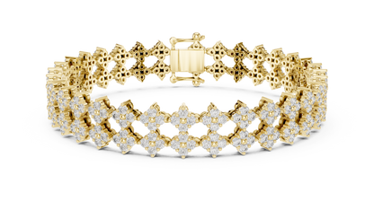 925 Silver Double-Row Cluster Moissanite Tennis Bracelet 14K Gold Plated