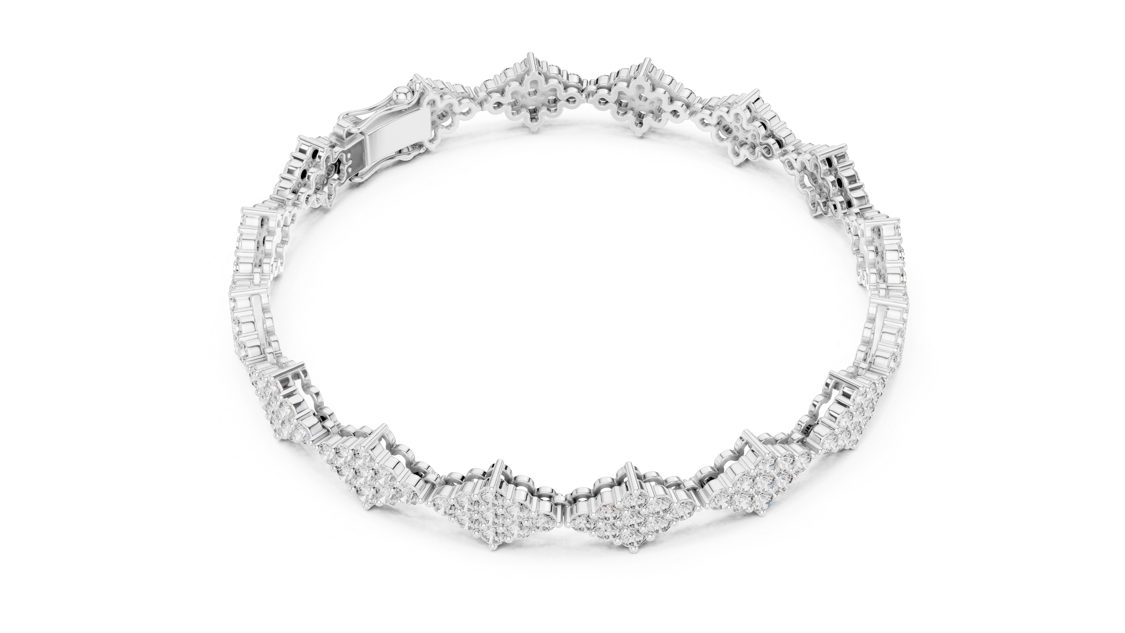 925 Silver Cluster Moissanite Tennis Bracelet 14K Gold Plated
