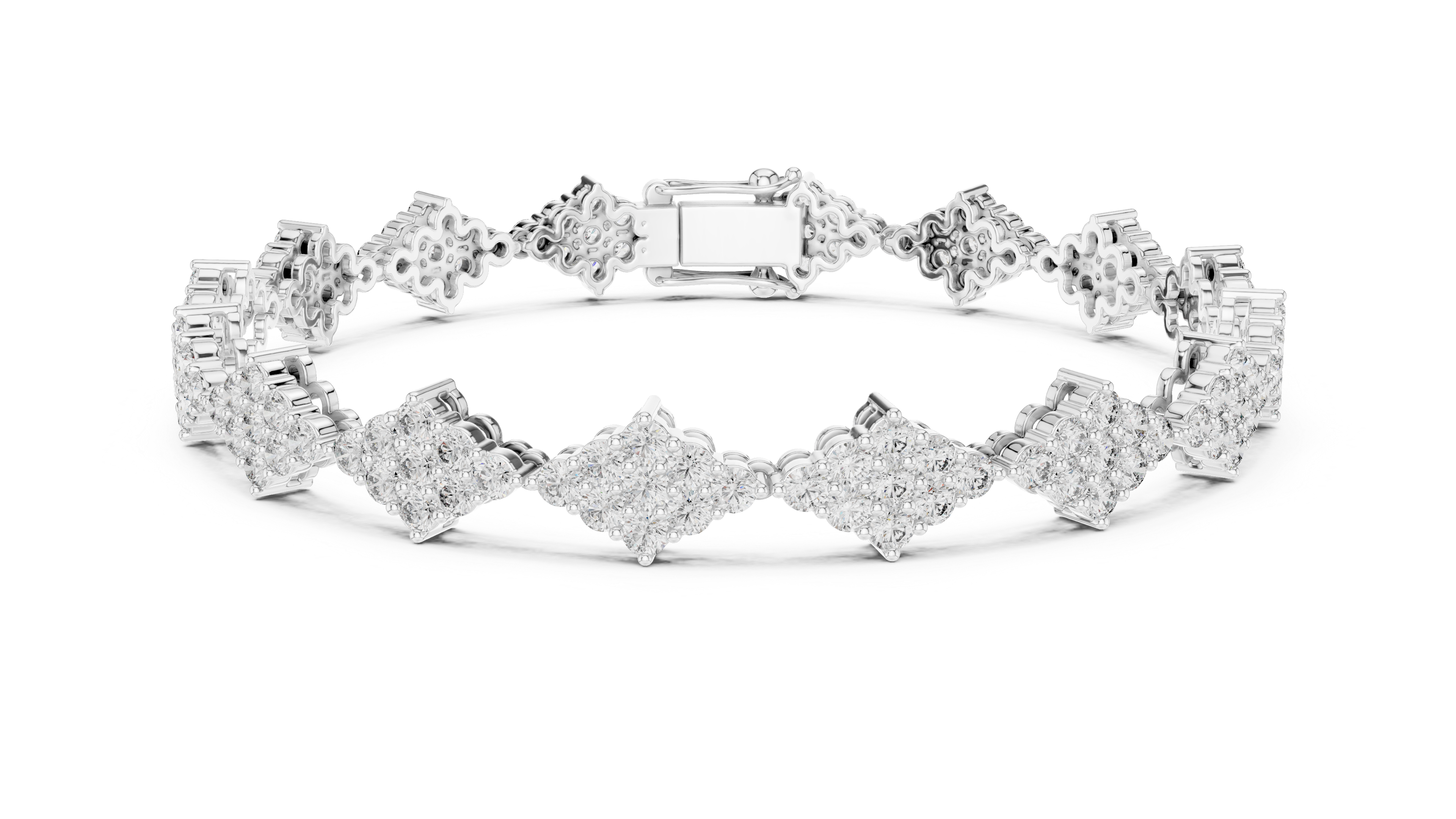 925 Silver Cluster Moissanite Tennis Bracelet 14K Gold Plated