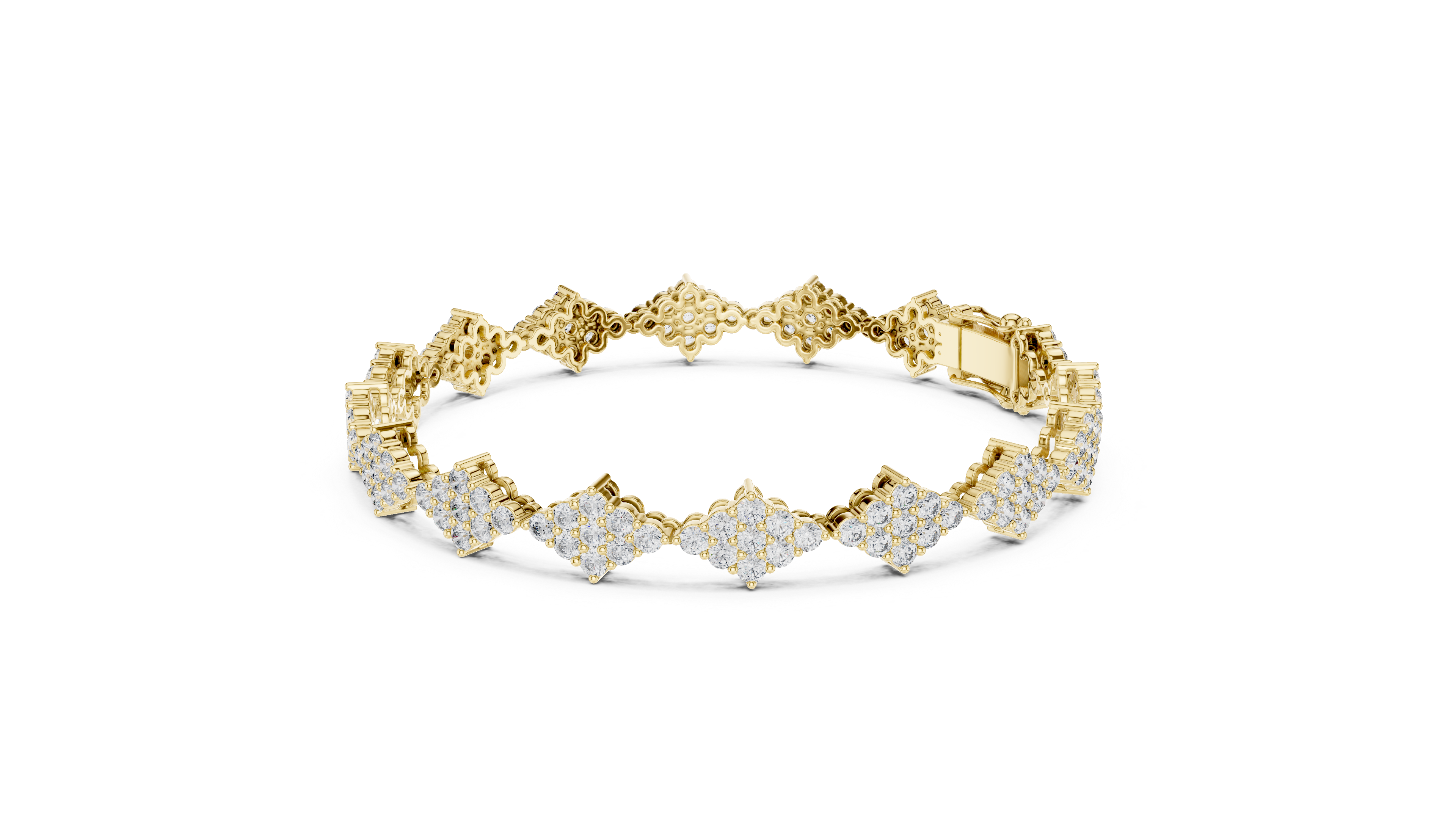 925 Silver Cluster Moissanite Tennis Bracelet 14K Gold Plated