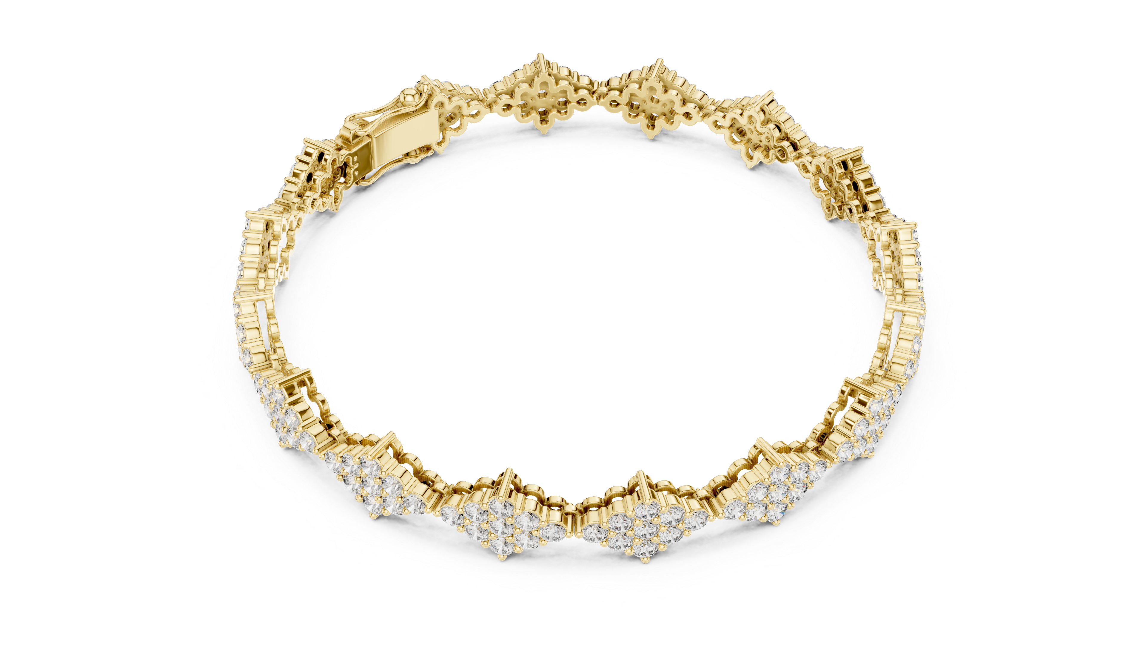 925 Silver Cluster Moissanite Tennis Bracelet 14K Gold Plated