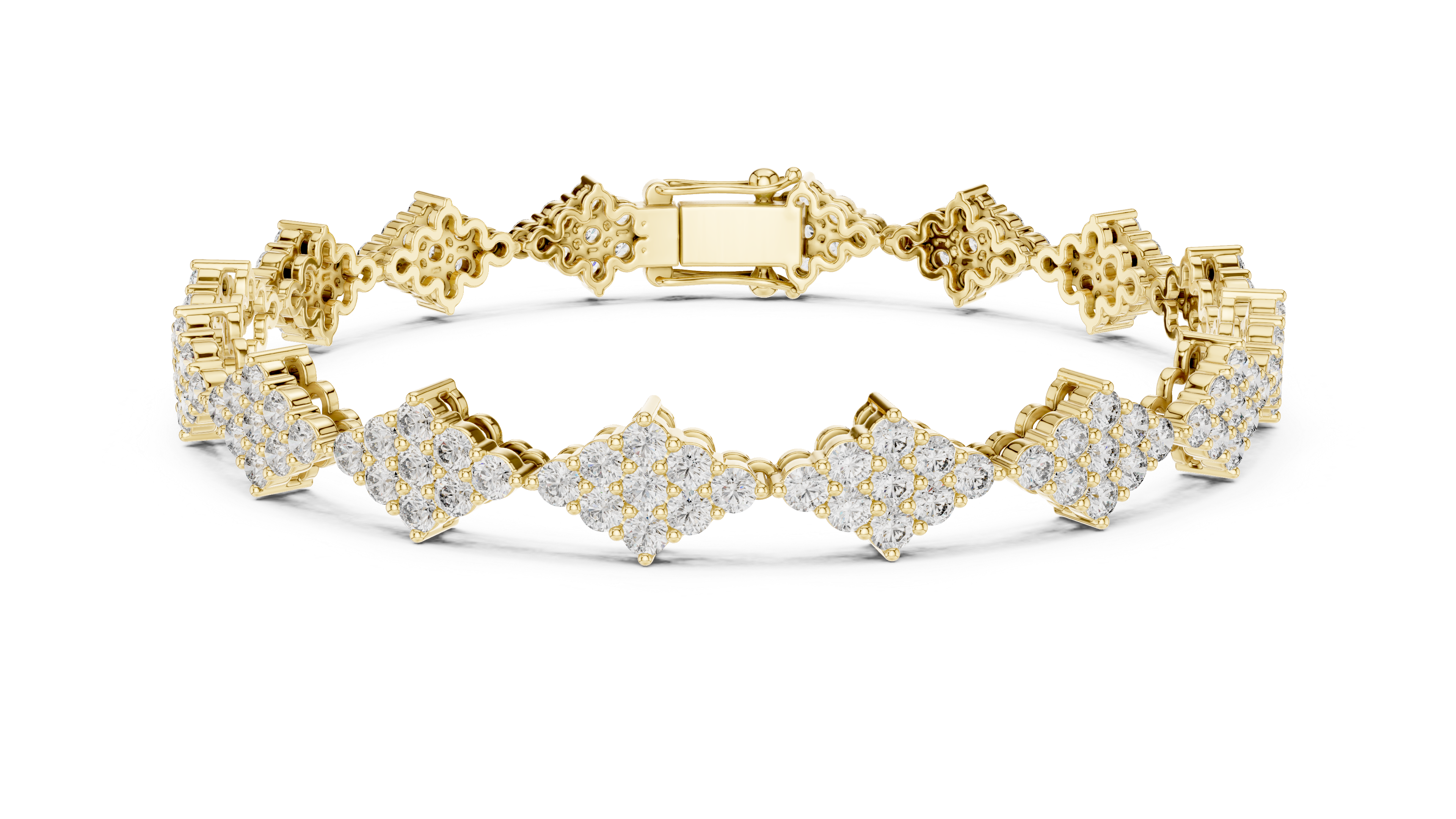 925 Silver Cluster Moissanite Tennis Bracelet 14K Gold Plated